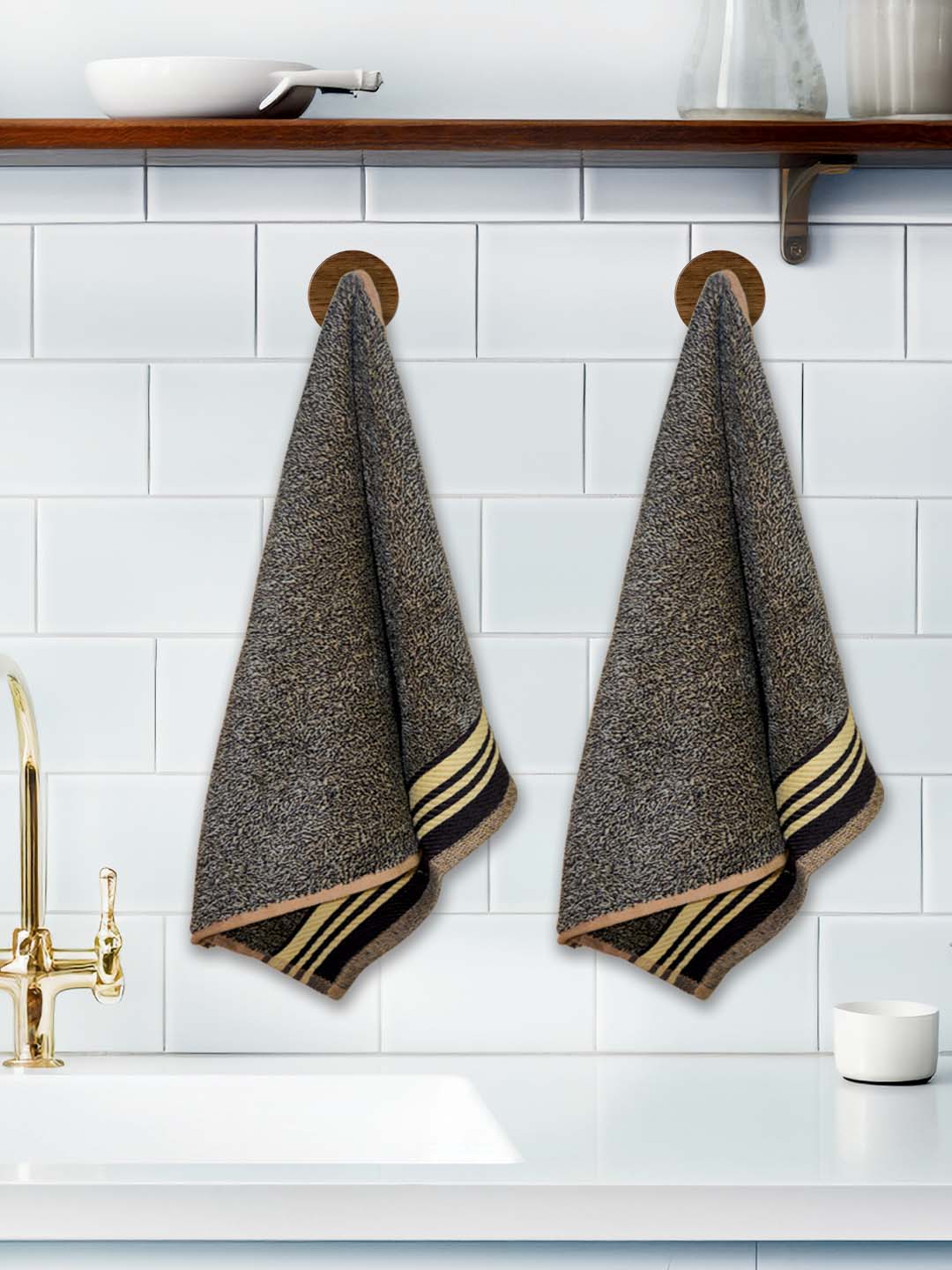 Athom Living Milange Hand Towels - 40 x 60 cm, Multipurpose, Soft Cotton, Absorbent, Quick-Drying, Marron Color, Set of 2