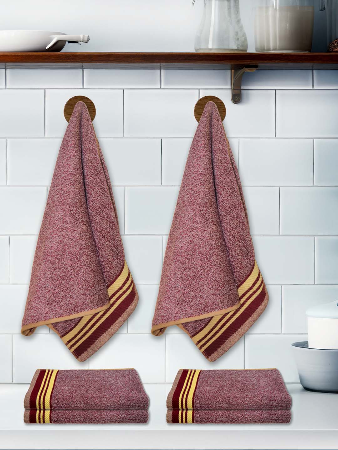 Athom Living Milange Hand Towels - 40 x 60 cm, Multipurpose, Soft Cotton, Absorbent, Quick-Drying, Brown Color, Set of 6