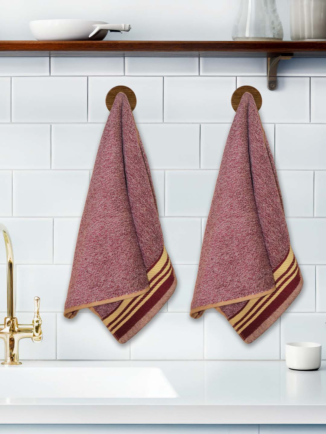 Athom Living Milange Hand Towels - 40 x 60 cm, Multipurpose, Soft Cotton, Absorbent, Quick-Drying, Brown Color, Set of 2