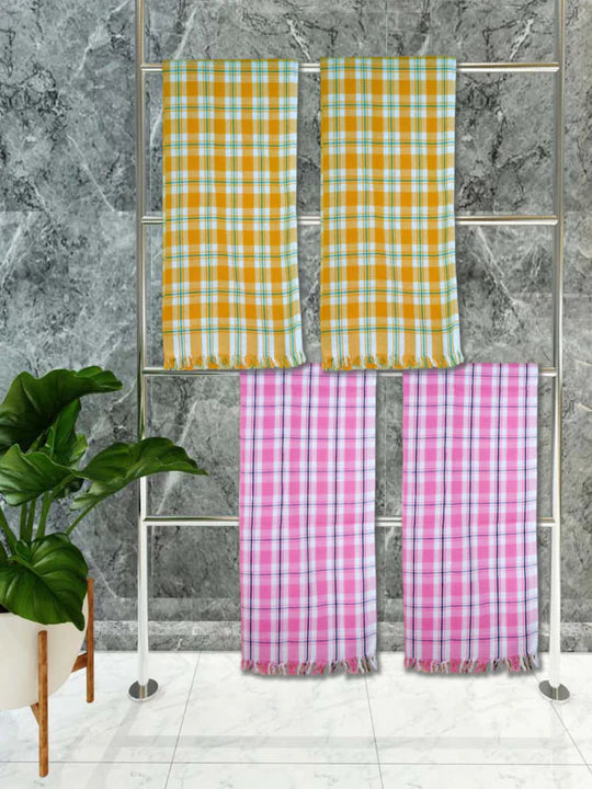 Athom Living Premium Gamcha Bath Towel 75 x 150 cm Pack of 4 Multicolued checkered