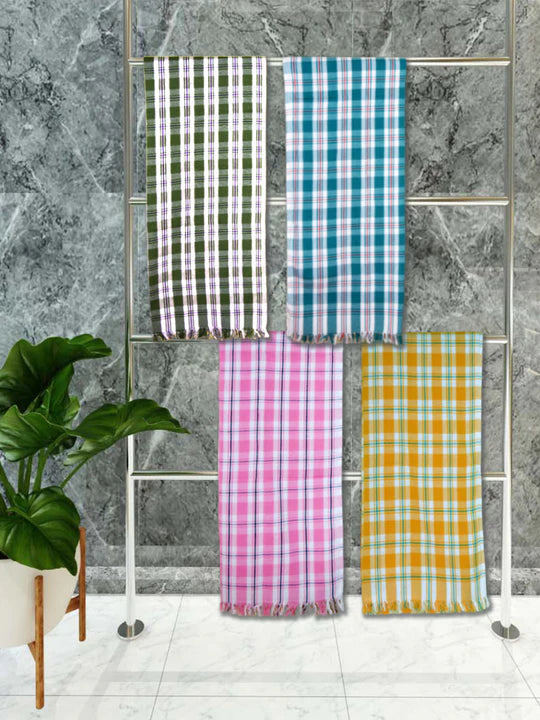 Athom Living Premium Gamcha Bath Towel 75 x 150 cm Pack of 4 Multicolued checkered