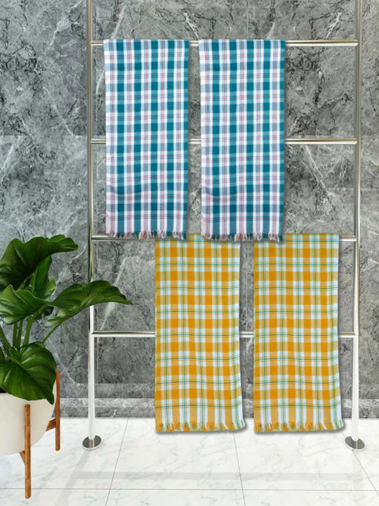 Athom Living Premium Gamcha Bath Towel 75 x 150 cm Pack of 4 Multicolued checkered