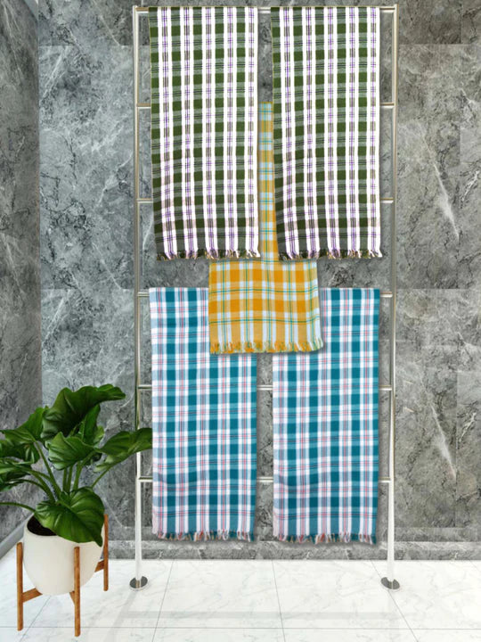 Athom Living Premium Gamcha Bath Towel 75 x 150 cm Pack of 5 Multicolued checkered