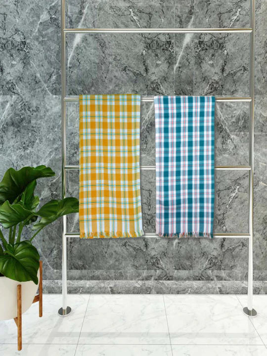 Athom Living Premium Gamcha Bath Towel 75 x 150 cm Pack of 2 Multicolued checkered