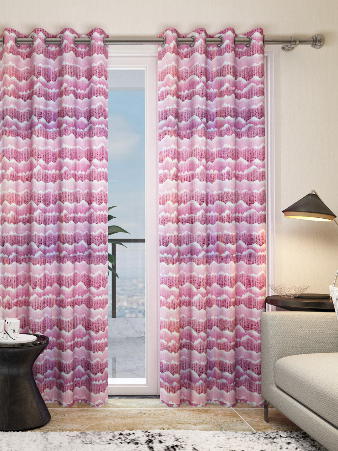 "Athom Living Dream Collection Pink Hill Pattern Colorful Door Drapes 1.15m x 2.14m - Set of 2, Enhance Your Space with Vibrant Coverings, Perfect for Home Decor and Privacy"