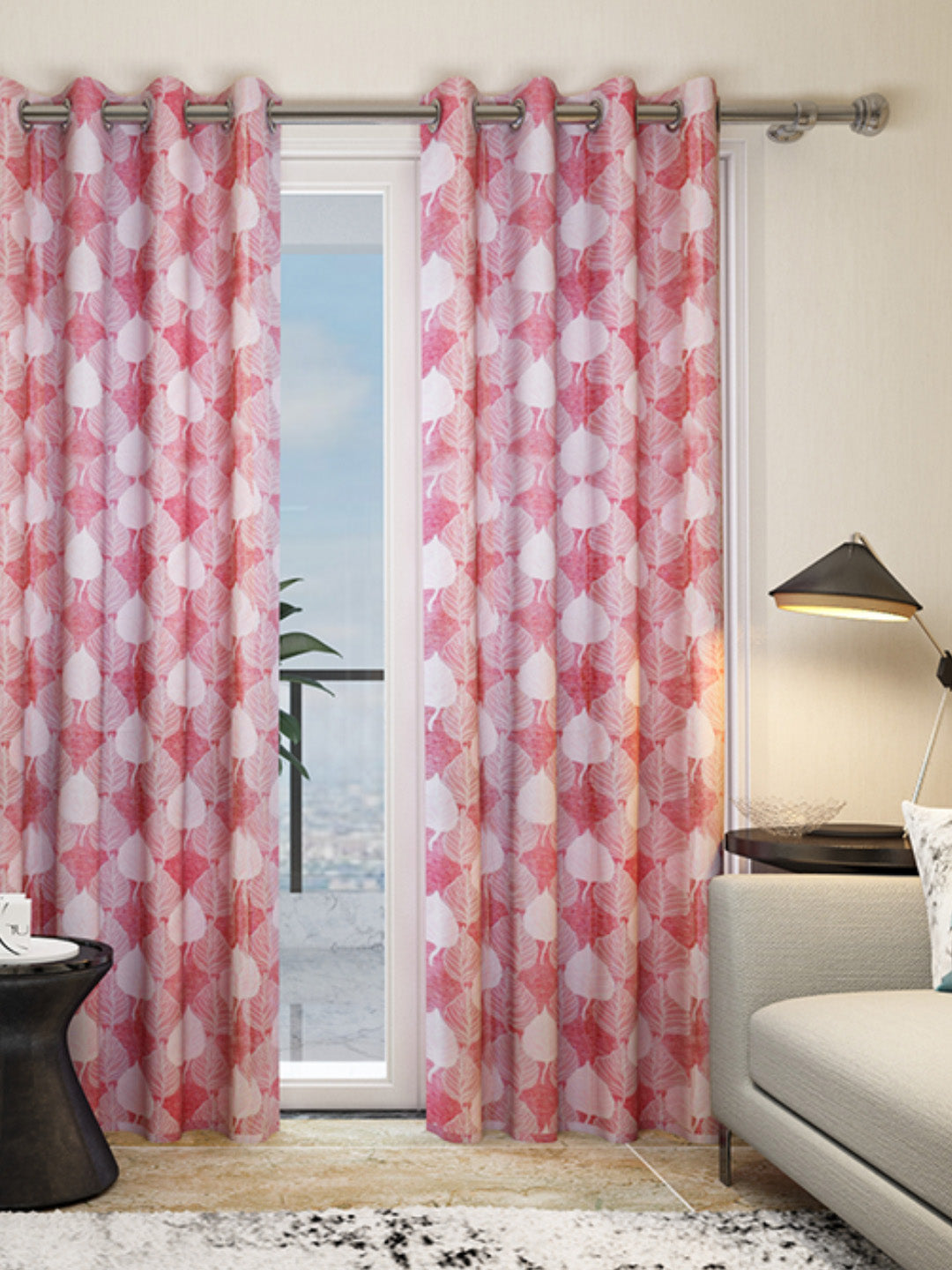 "Athom Living Dream Collection Pink Mapel Leaf Pattern Colorful Door Drapes 1.15m x 2.14m - Set of 2, Enhance Your Space with Vibrant Coverings, Perfect for Home Decor and Privacy"