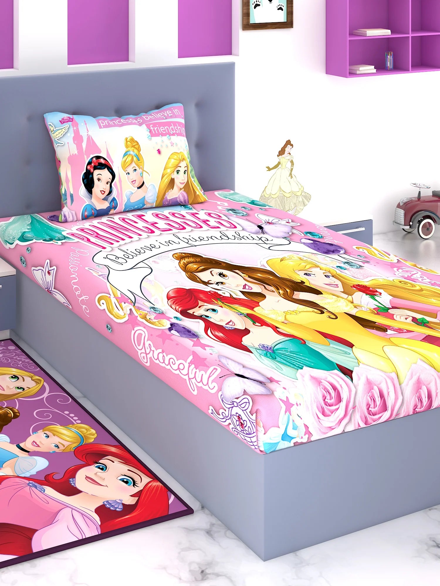 Disney Princess Believe In Friendship Cotton Single Bedsheet Set