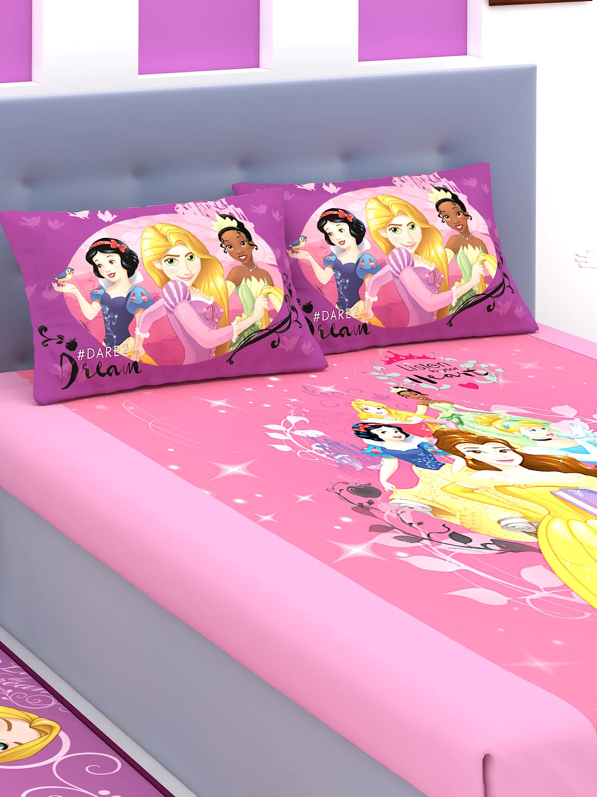 Athom Living Disney Listen To Your Heart Cotton Double Bedsheet Set- King Size