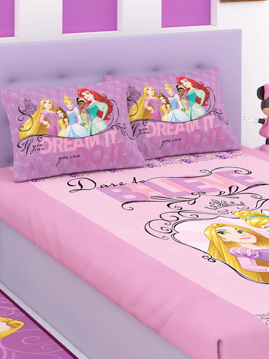 Disney If You Can Dream It You Can Do It Princess Cotton Double Bedsheet Set- King Size