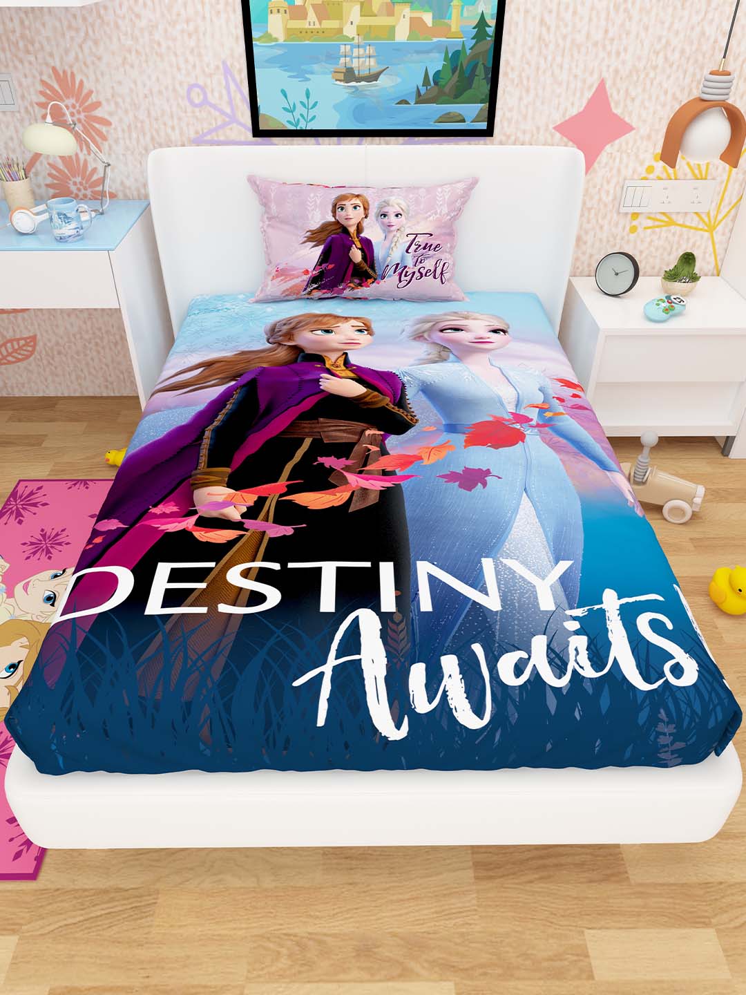 Disney Frozen Athom Living Kids Cotton Multicoloured Single bedsheet (147 x 223cm)