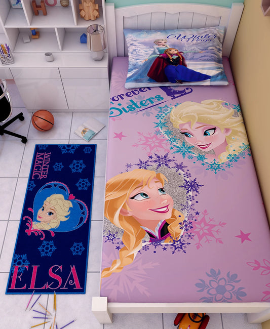 Disney Frozen Follow Your Heart Cotton Single Bedsheet Set With Runner Carpet