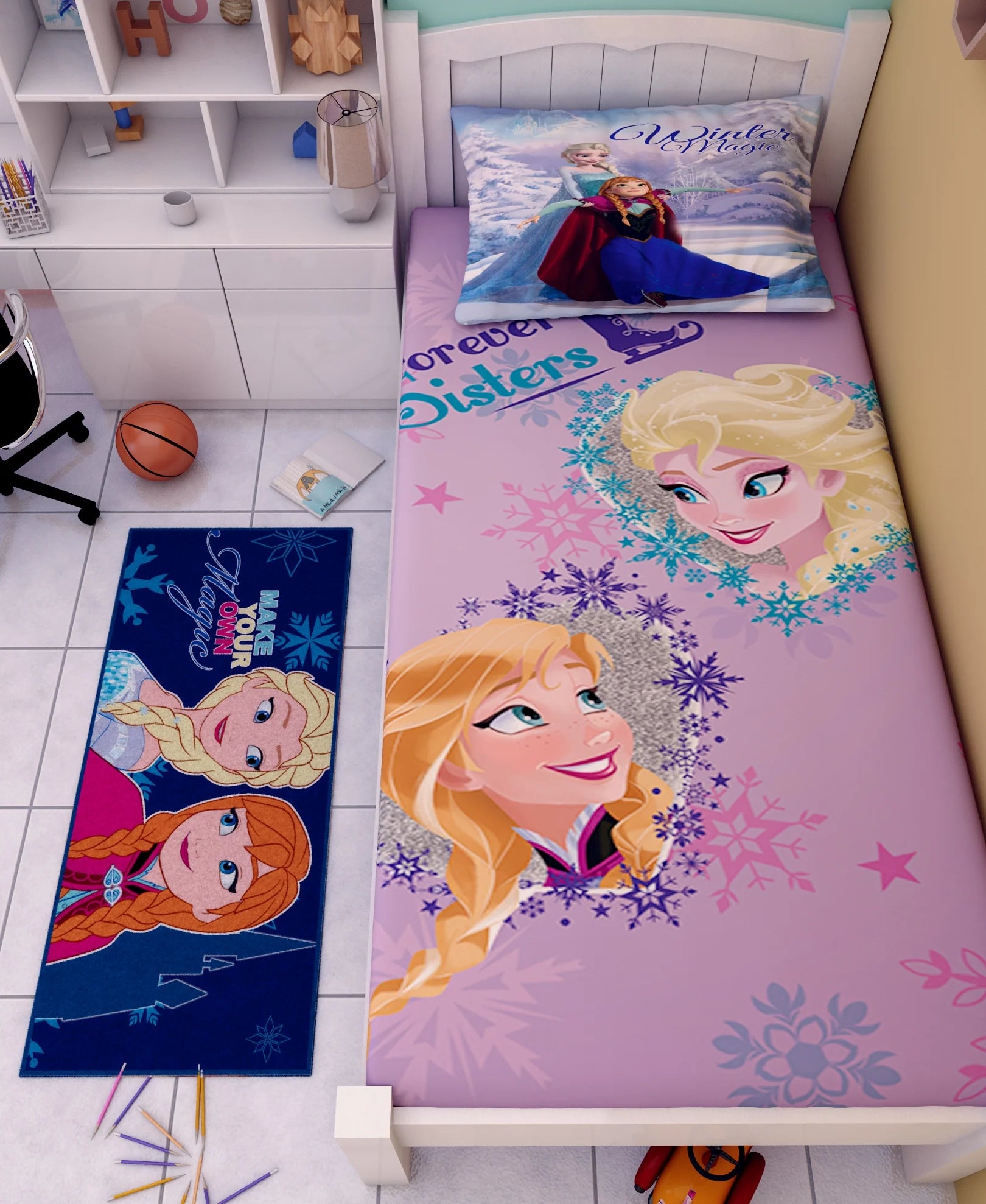 Disney Frozen Follow Your Heart Cotton Single Bedsheet Set With Runner Carpet