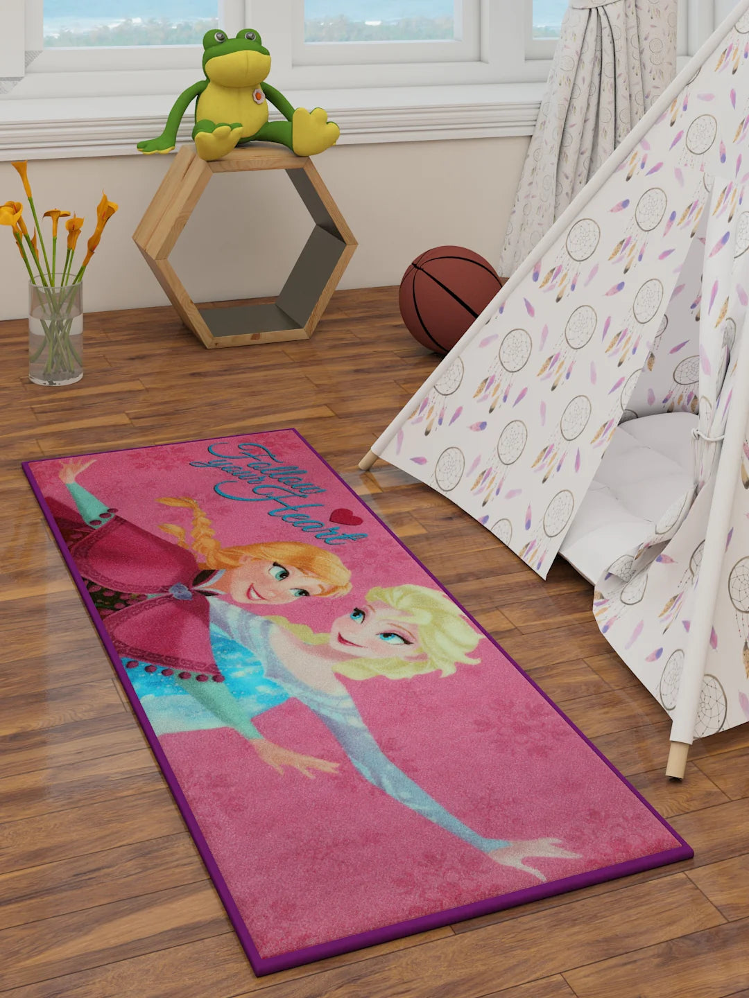 Disney Frozen Follow Your Heart Pink Runner Carpet 2ft X 4.5ft