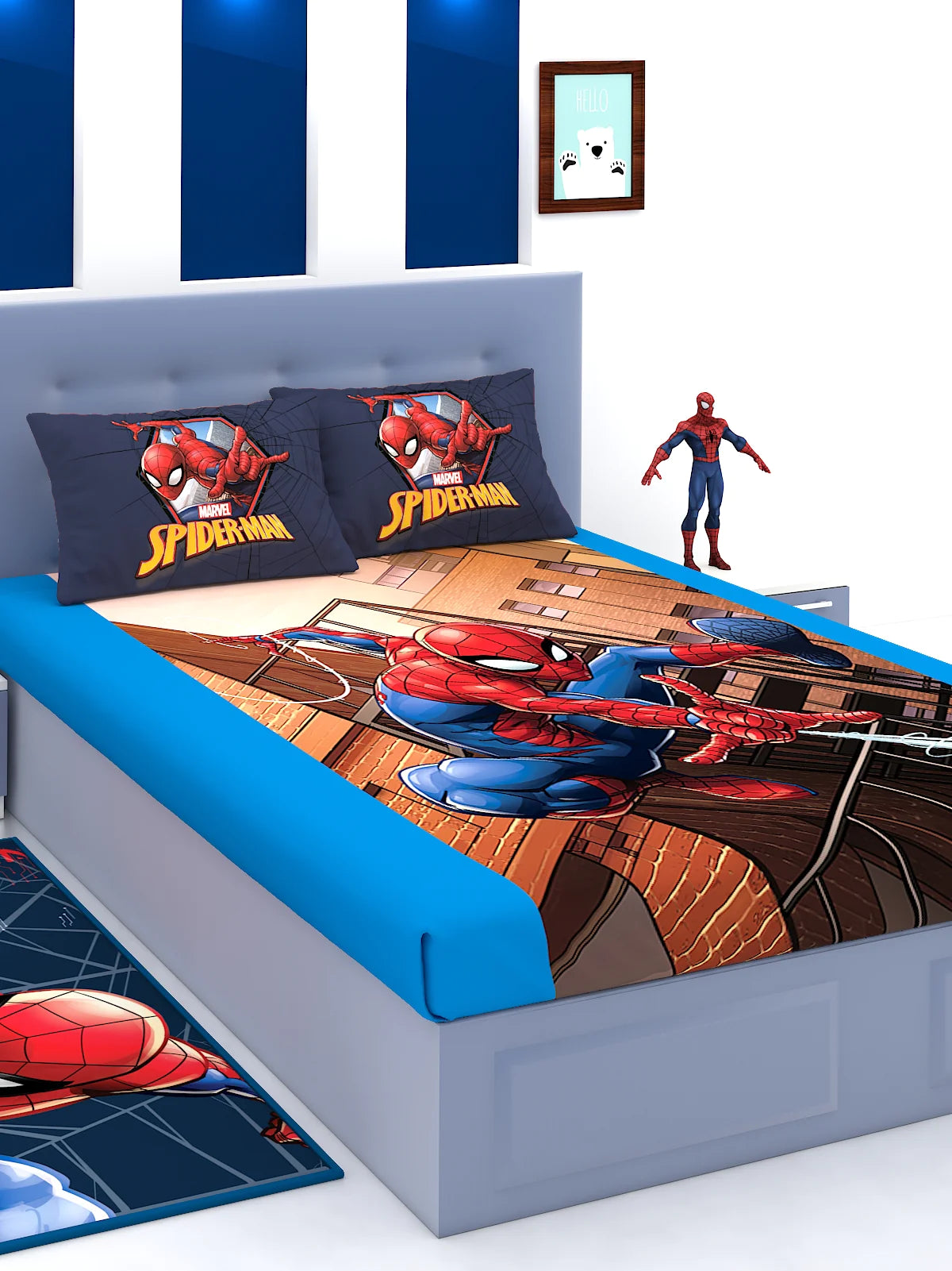 Marvel Spiderman Red Cotton Double Bedsheet Set- King Size