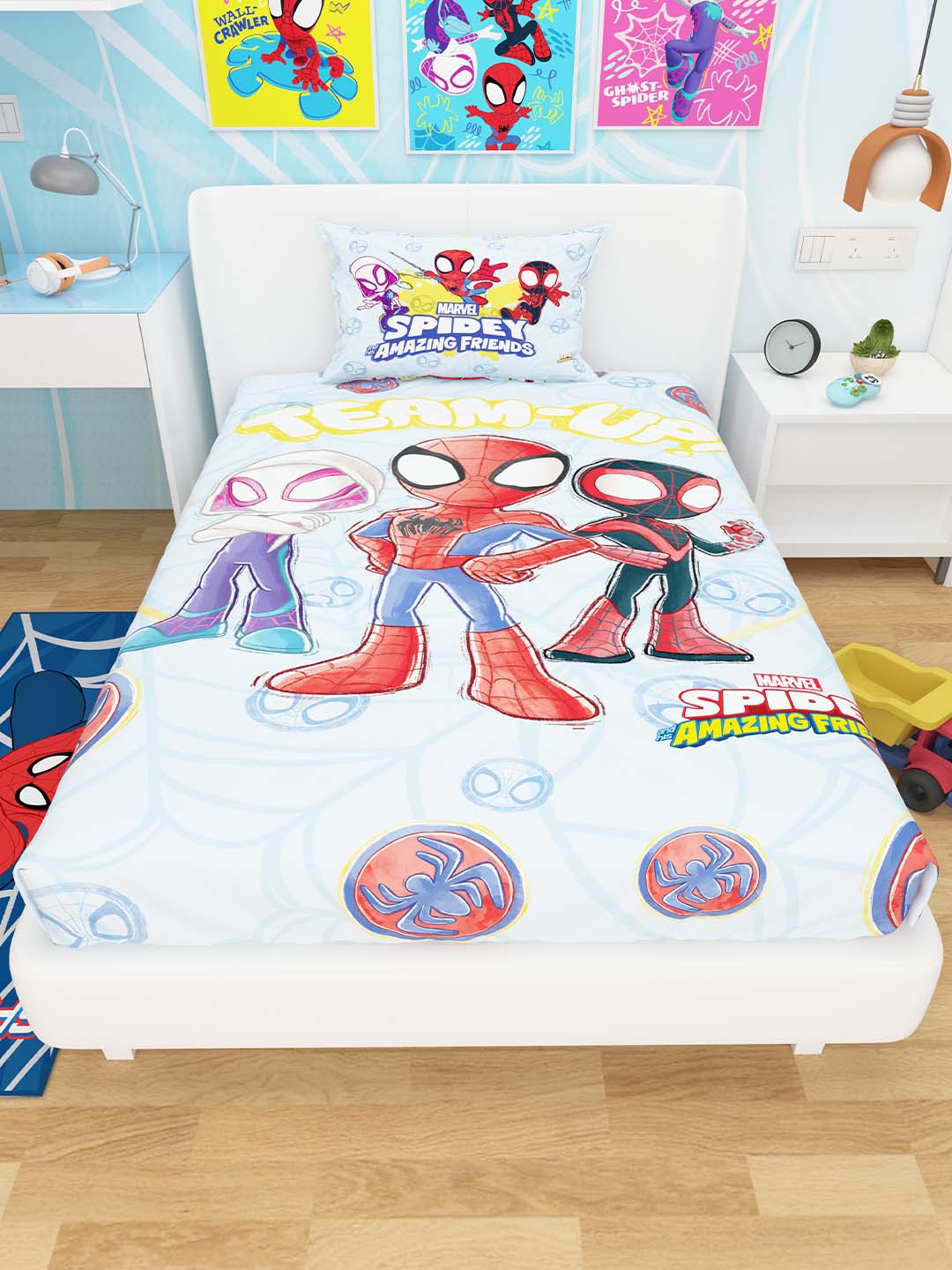 Marvel Spiderman Athom Living Kids Cotton Multicoloured Single bedsheet (147 x 223cm)