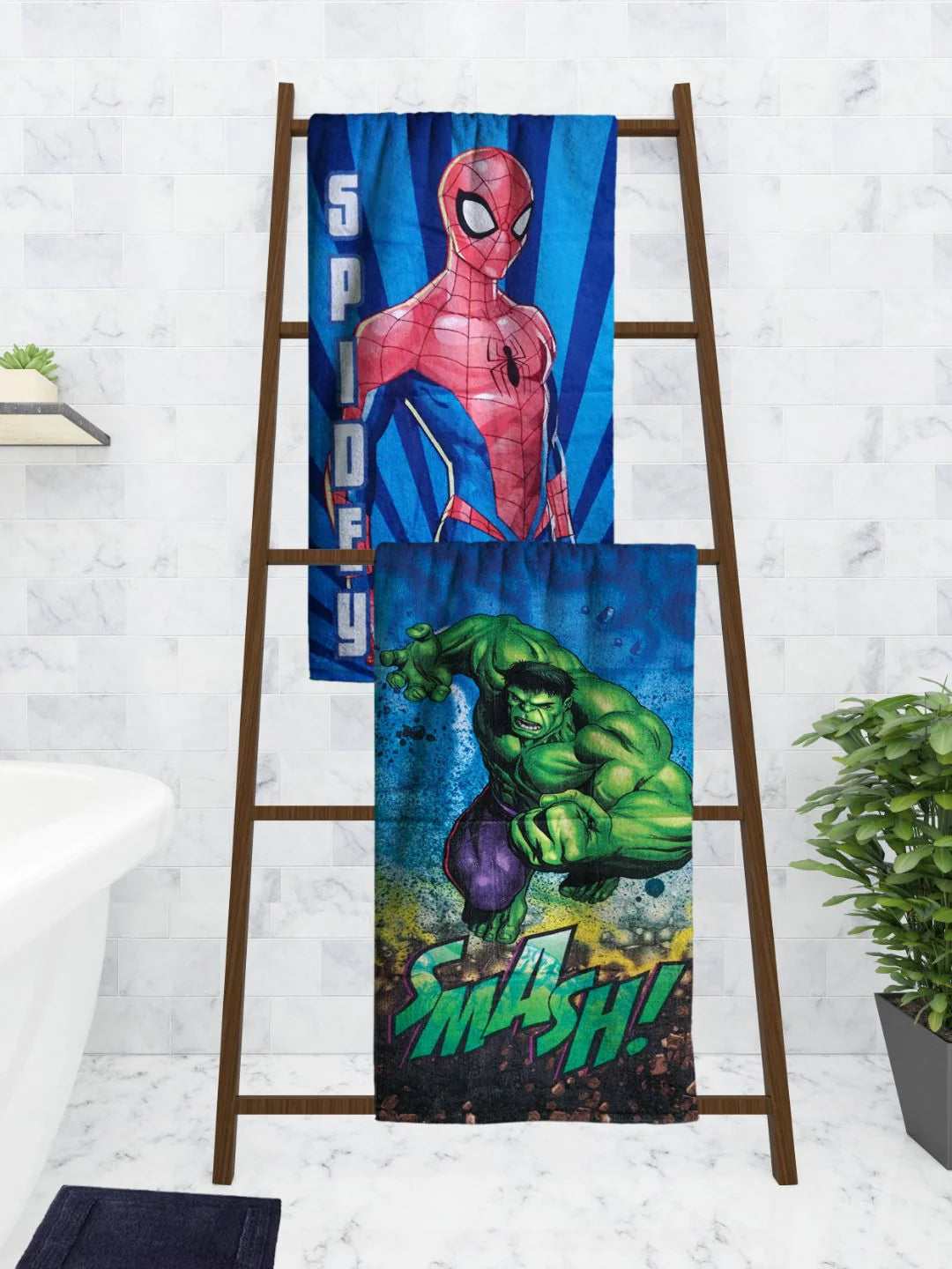 Athom Living Marvel The Hulk And Spiderman Kids Bath Towel 60x120 Cm Pack Of Two