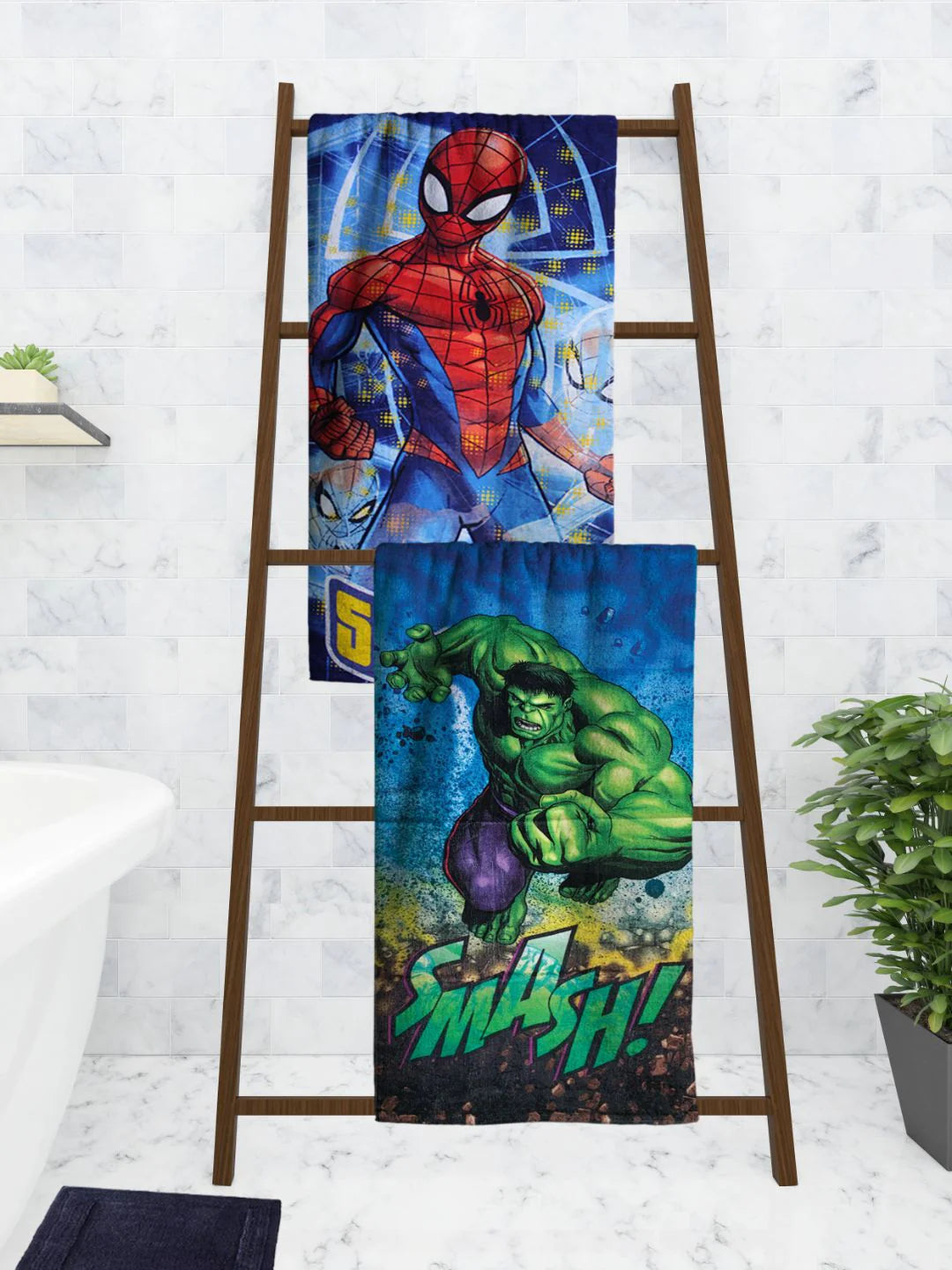 Athom Living Marvel The Hulk & Spiderman Kids Bath Towel 60x120 Cm Pack Of 2