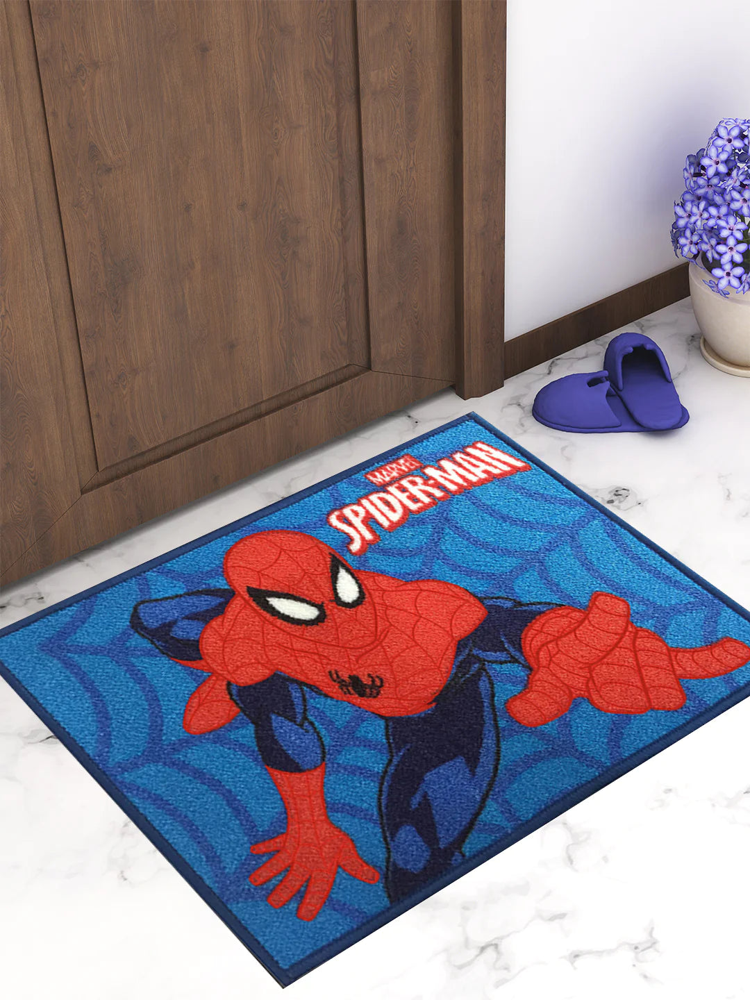 Step into the Marvel Universe with Spiderman Blue Kids Door Mat