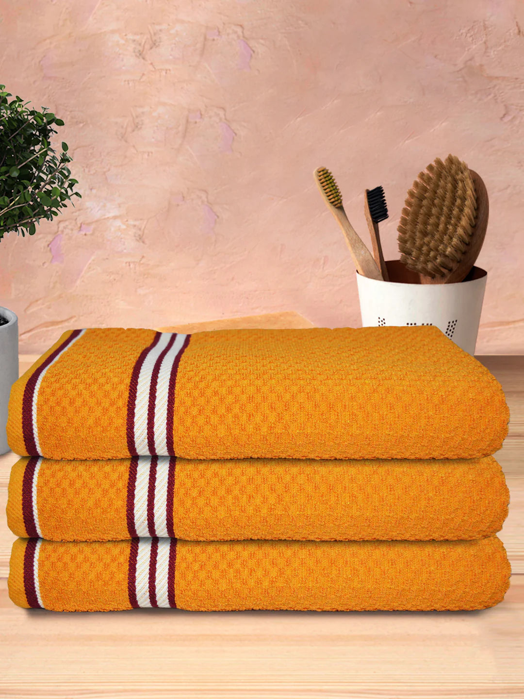 Athom Living Popcorn Textured Solid Bath Towel Yellow 67x137 Cm Pack Of 3