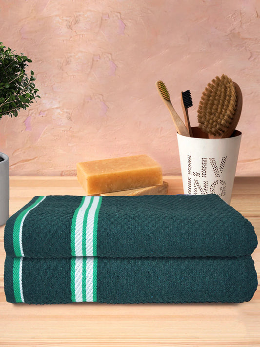 Athom Living Popcorn Textured Solid Bath Towel Green 67x137 Cm Pack Of 2