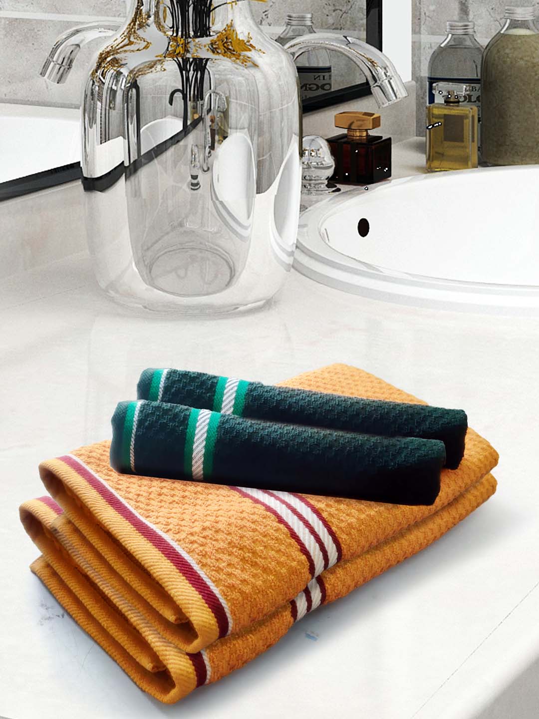 Athom Living Popcorn Textured Solid 4 Piece Bath Towel Set Highly Absorbent Super Soft Bathroom Towels (2 Pcs Each Of Bath, Hand Towel) 400 GSM