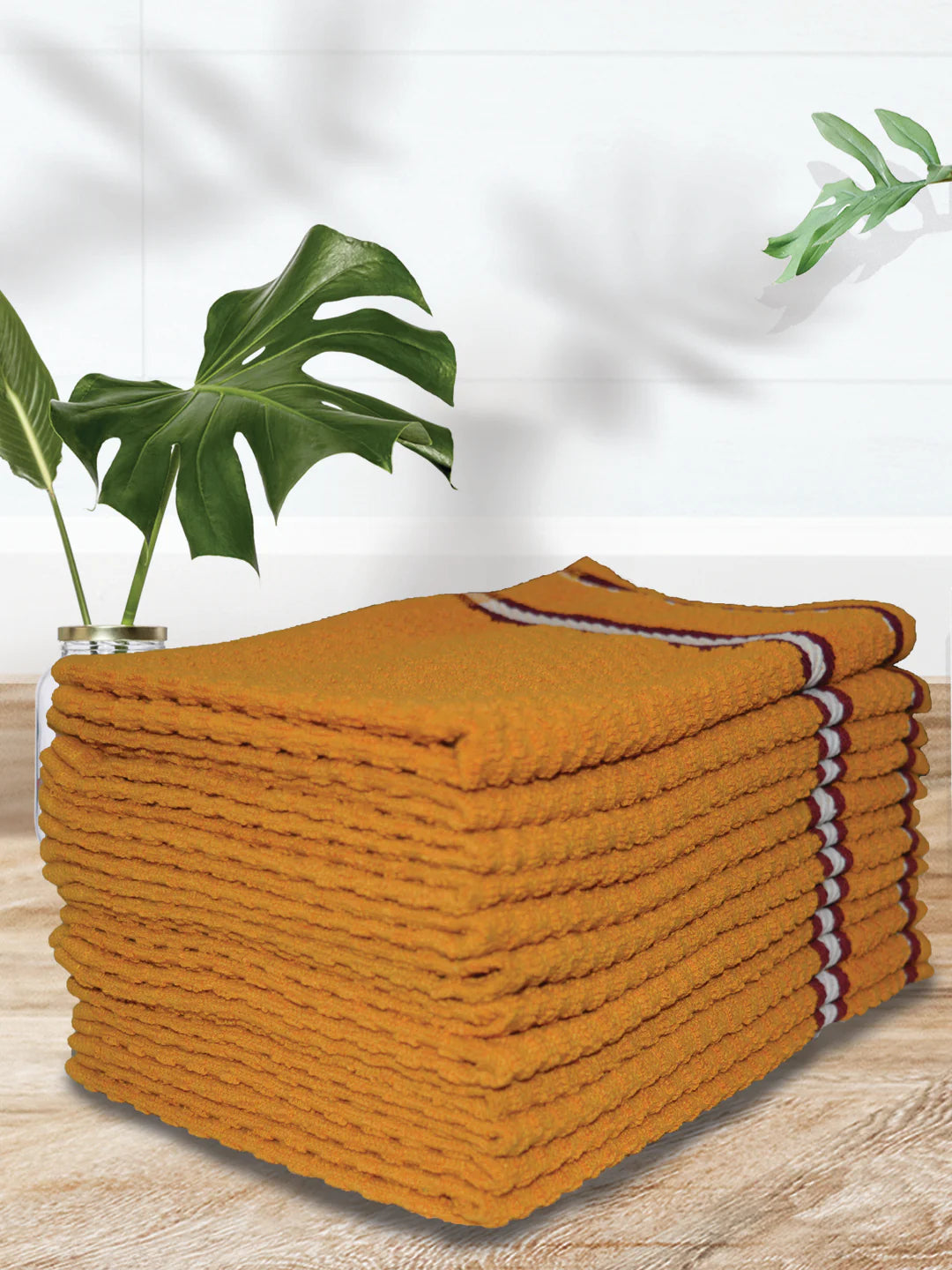 Athom Living Popcorn Textured Solid Cotton Hand Towel Yellow 35x55 Cm Set Of 12