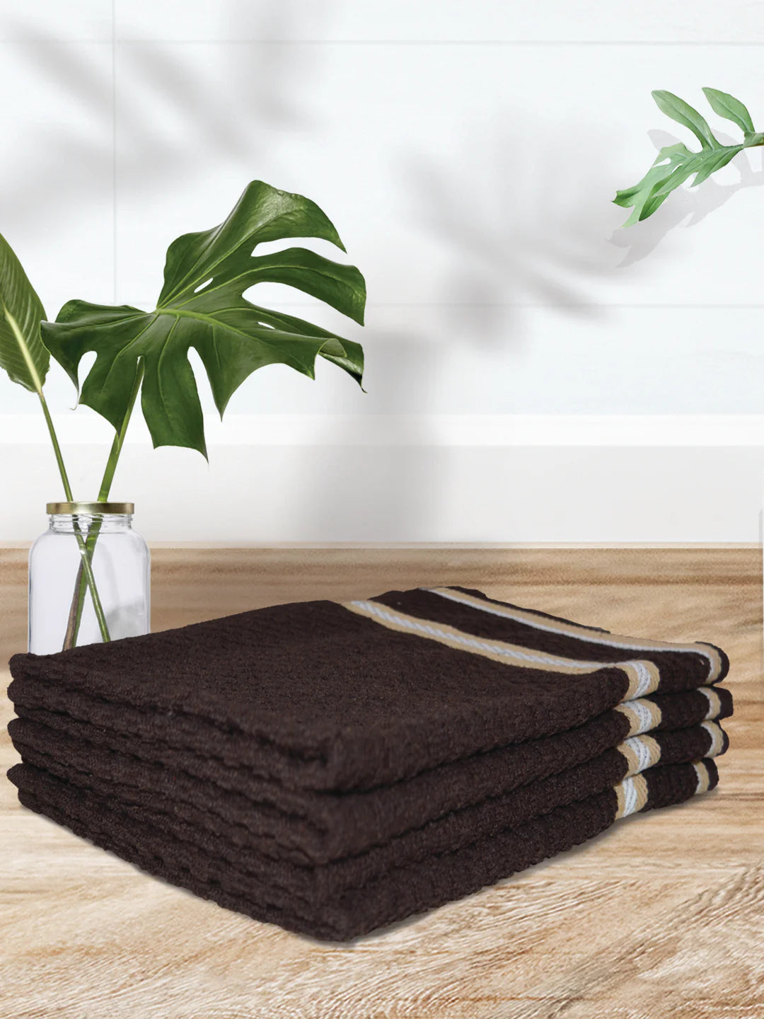 Athom Living Popcorn Textured Solid Cotton Hand Towel Brown 35x55 Cm Set Of 4