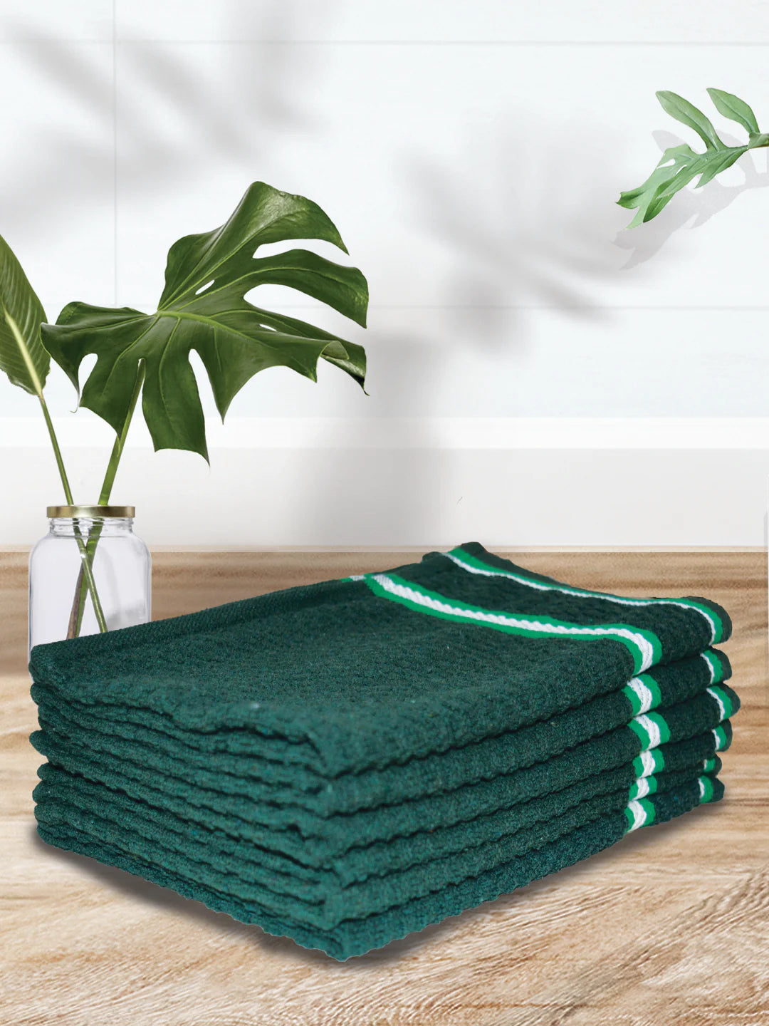 Athom Living Popcorn Textured Solid Cotton Hand Towel Green 35x55 Cm Set Of 6