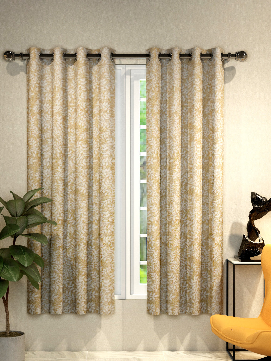 "Athom Living Dream Collection Beige Leaf patten Colorful Window Drapes 1.15m x 1.52m - Set of 2, Enhance Your Space with Vibrant Coverings, Perfect for Home Decor and Privacy"