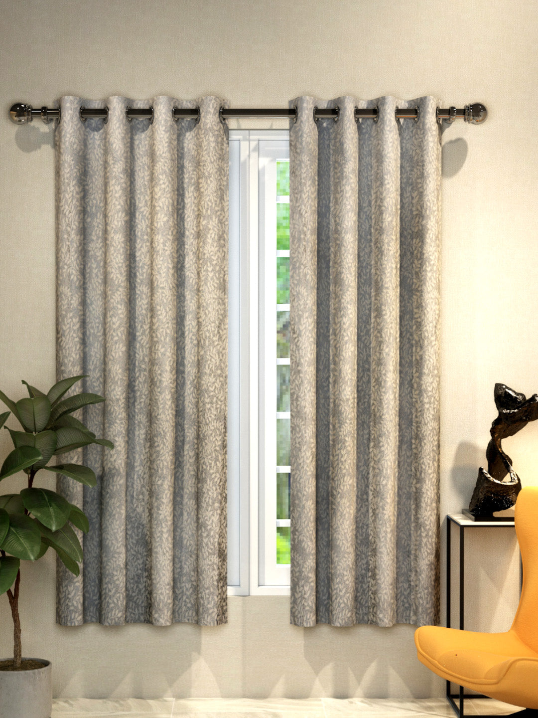 "Athom Living Dream Collection Grey Leaf Patten Colorful Window Drapes 1.15m x 1.52m - Set of 2, Enhance Your Space with Vibrant Coverings, Perfect for Home Decor and Privacy"