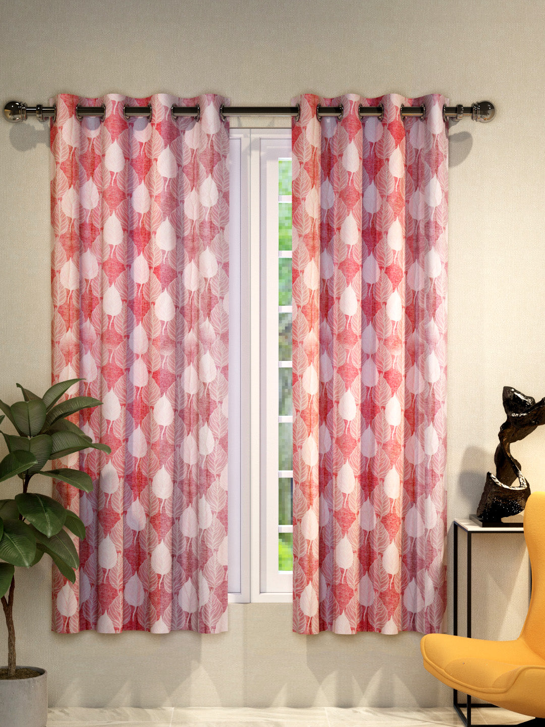 "Athom Living Dream Collection Pink Maple Leaf Patten Colorful Window Curtain 1.15m x 1.52m - Set of 2, Enhance Your Space with Vibrant Coverings, Perfect for Home Decor and Privacy"