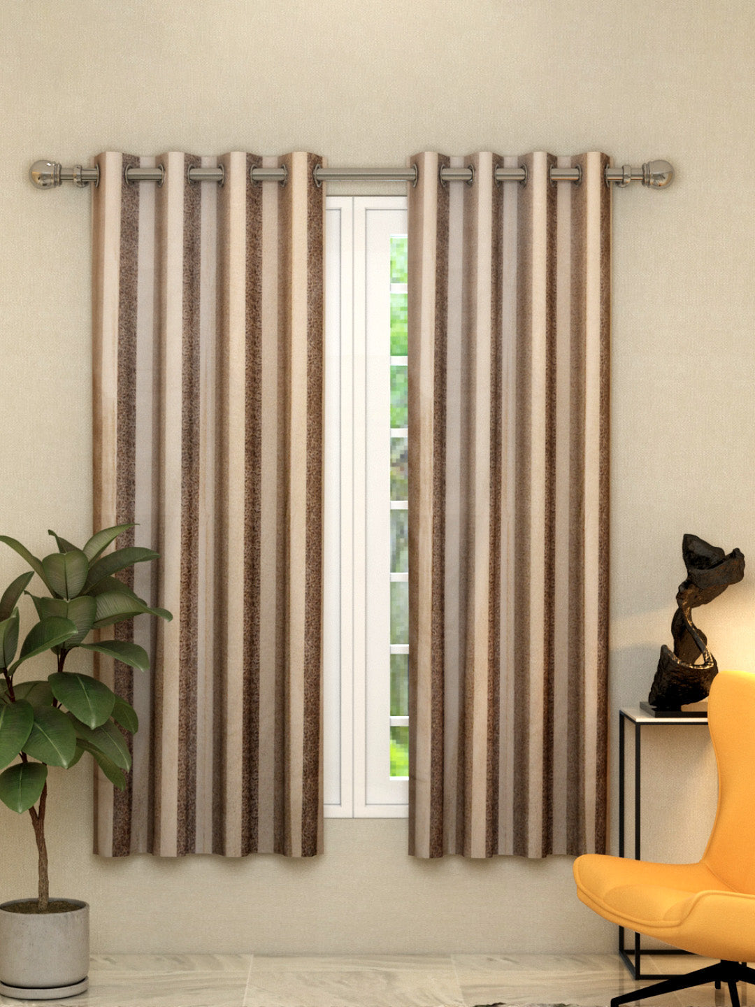 "Athom Living Dream Collection Brown Stripe Patten Colorful Window Curtain 1.15m x 1.52m - Set of 2, Enhance Your Space with Vibrant Coverings, Perfect for Home Decor and Privacy"