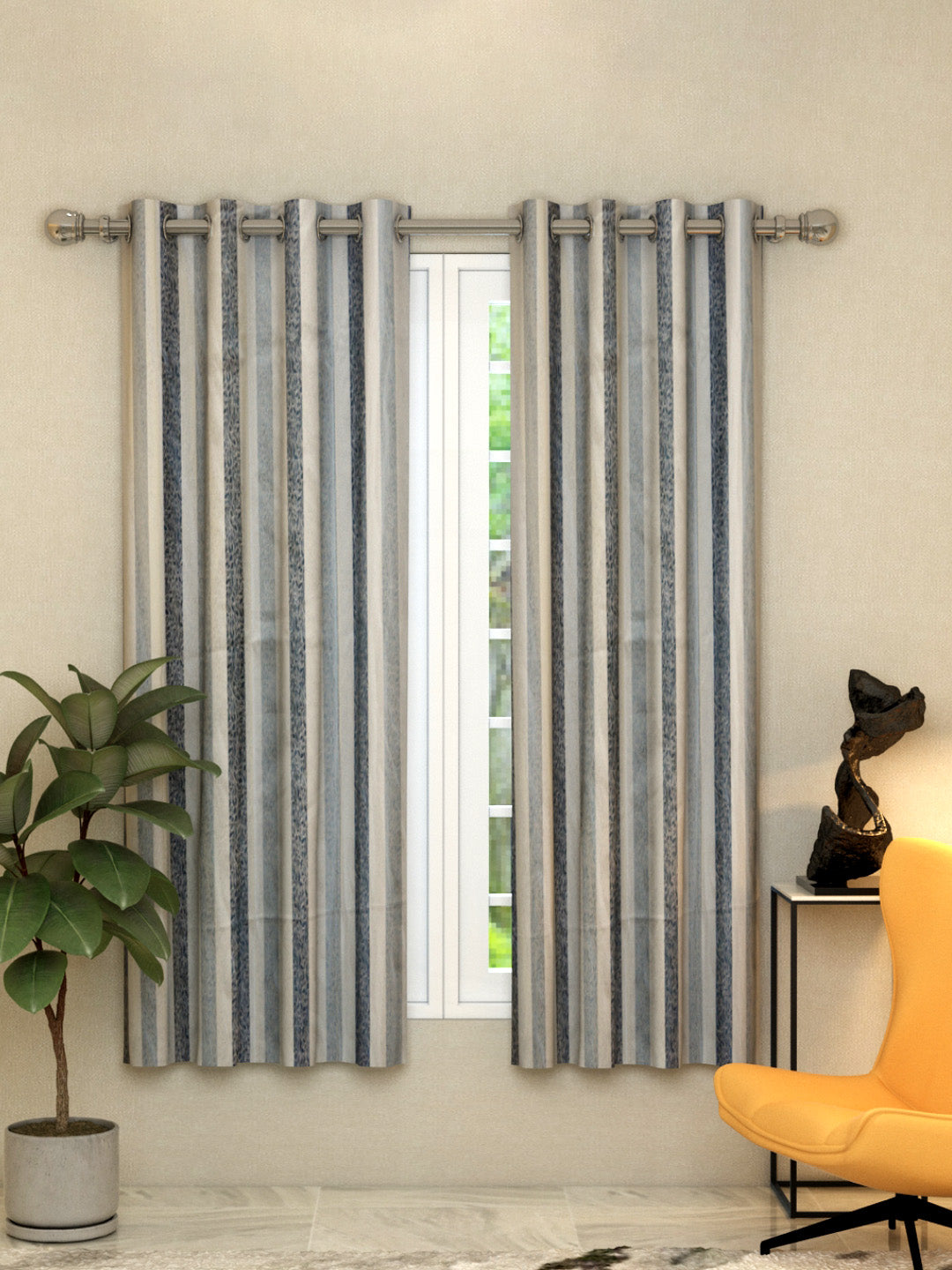 "Athom Living Dream Collection Grey Strip Patten Colorful Window Curtain 1.15m x 1.52m - Set of 2, Enhance Your Space with Vibrant Coverings, Perfect for Home Decor and Privacy"