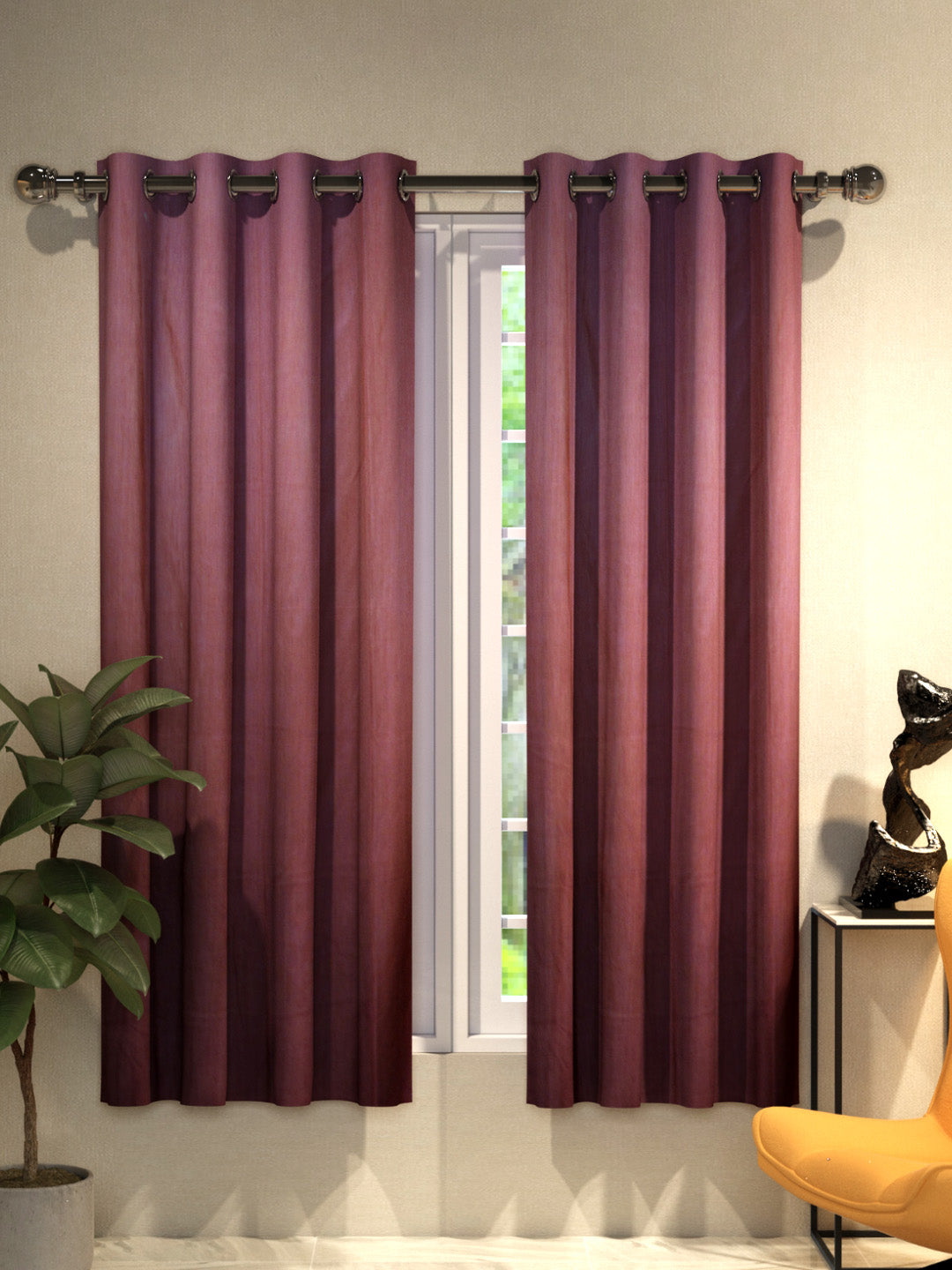 "Athom Living Vogue Collection Maroon Solid Window Curtain 1.15mx1.52m - Set of 2, Elegant Drapes for Home Decor, For Privacy and Style"