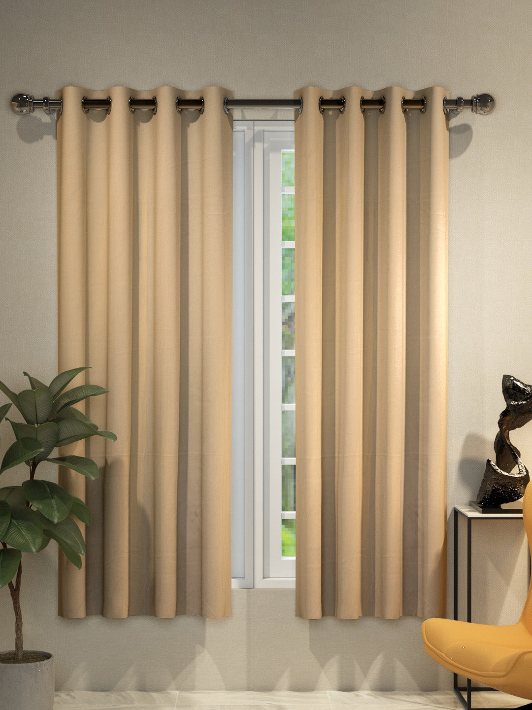 "Athom Livin g Vogue Collection Tan Solid Window Curtain 1.15mx1.52m - Set of 2, Elegant Drapes for Home Decor,for Privacy and Style"