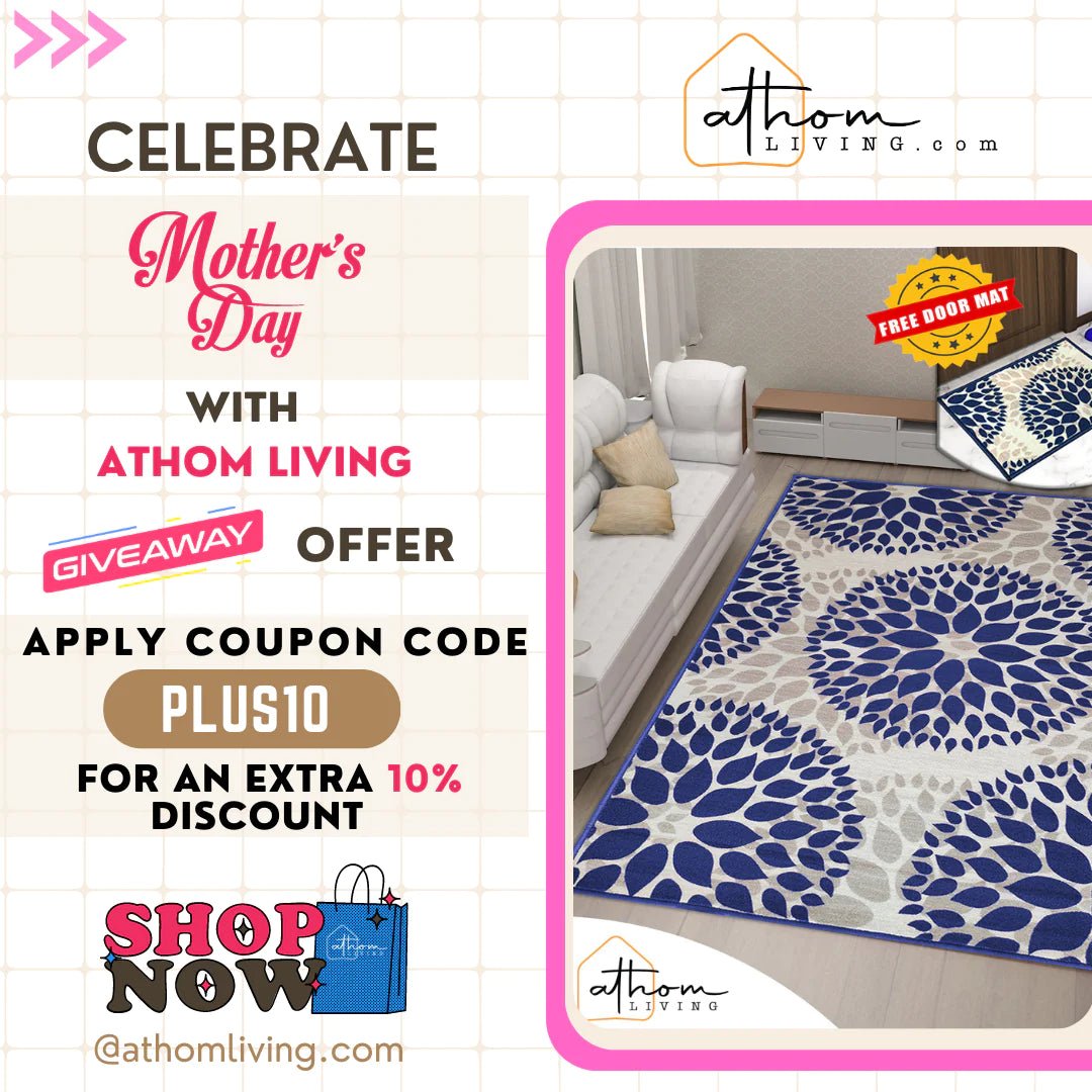 Athom Living Angel Blue Premium Anti Slip Printed Carpet 150x240 Cm - Athom Living