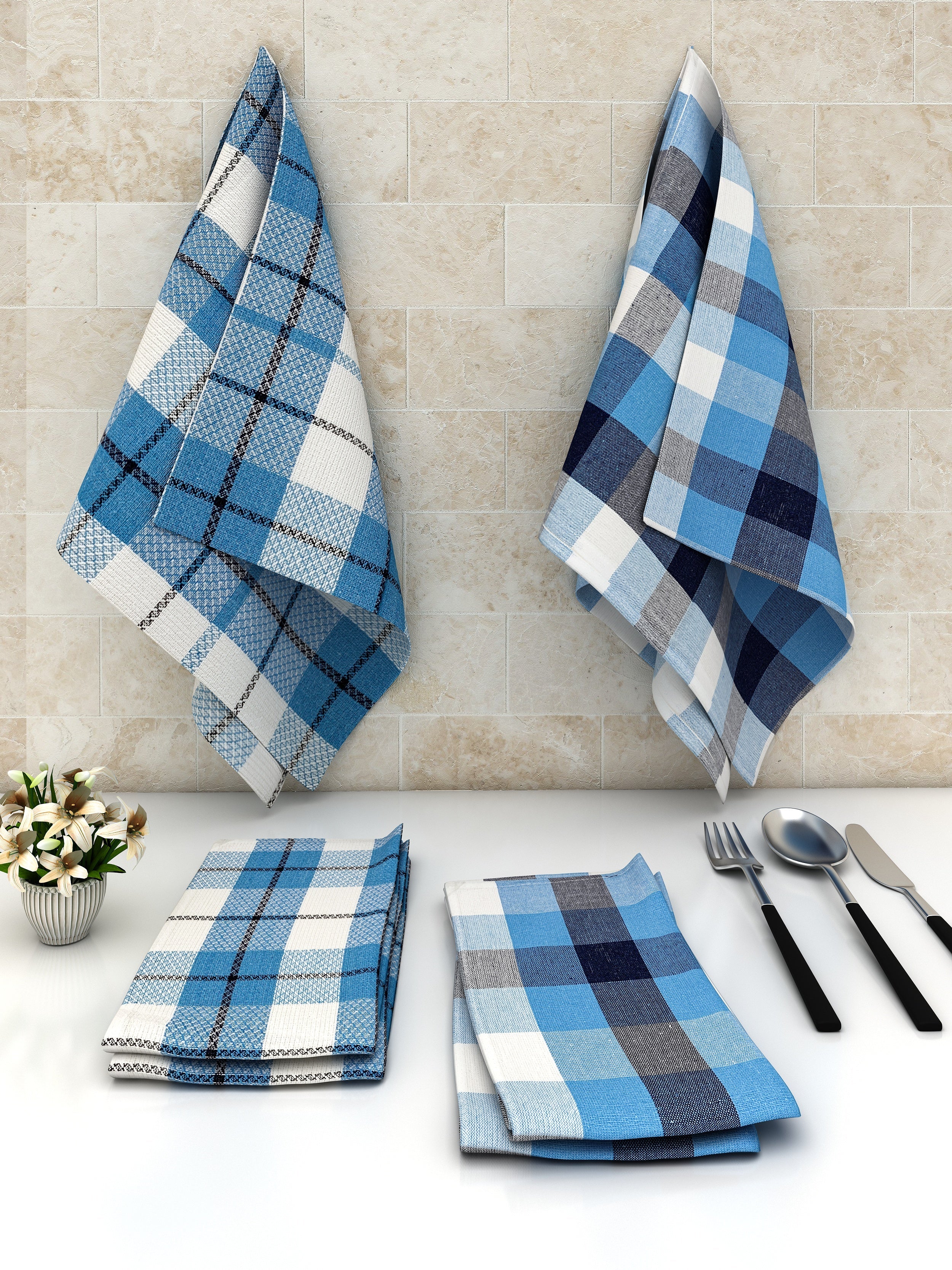 Athom Living Big Checks Cotton Multipurpose Kitchen Towel/Cleaning Cloth 30x55 Cm - Athom Living