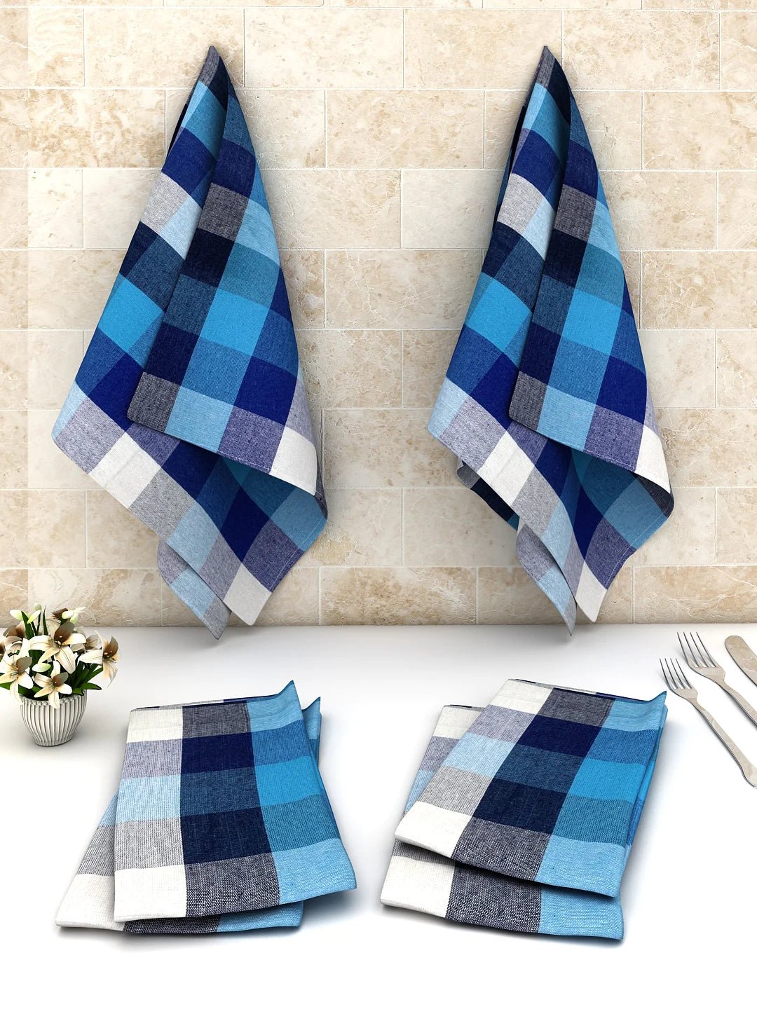 Athom Living Big Checks Cotton Multipurpose Kitchen Towel/Cleaning Cloth 45x45 Cm - Athom Living