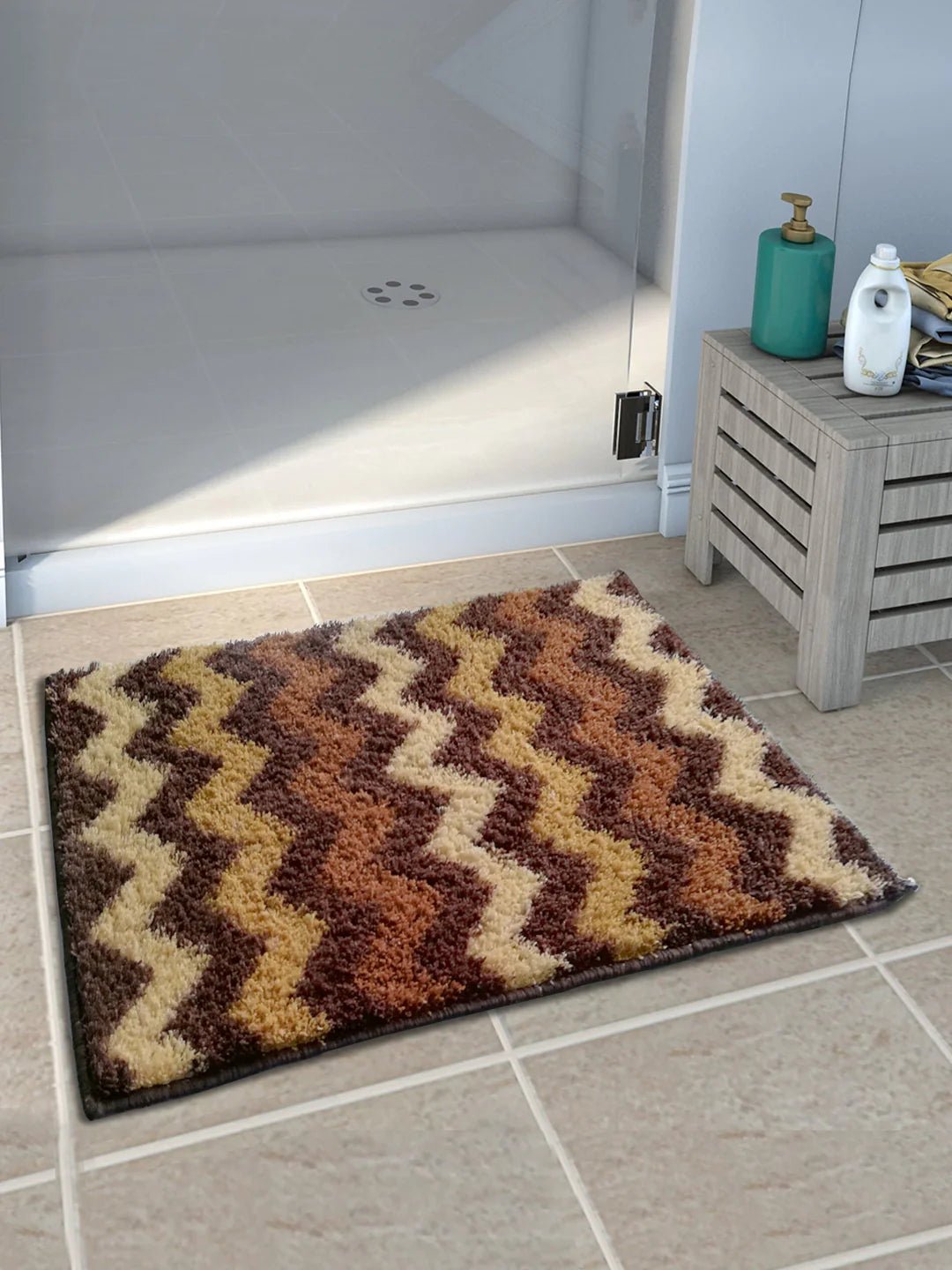Athom Living Brown Micro Designer Soft Anti Slip Bath Matl - Athom Living