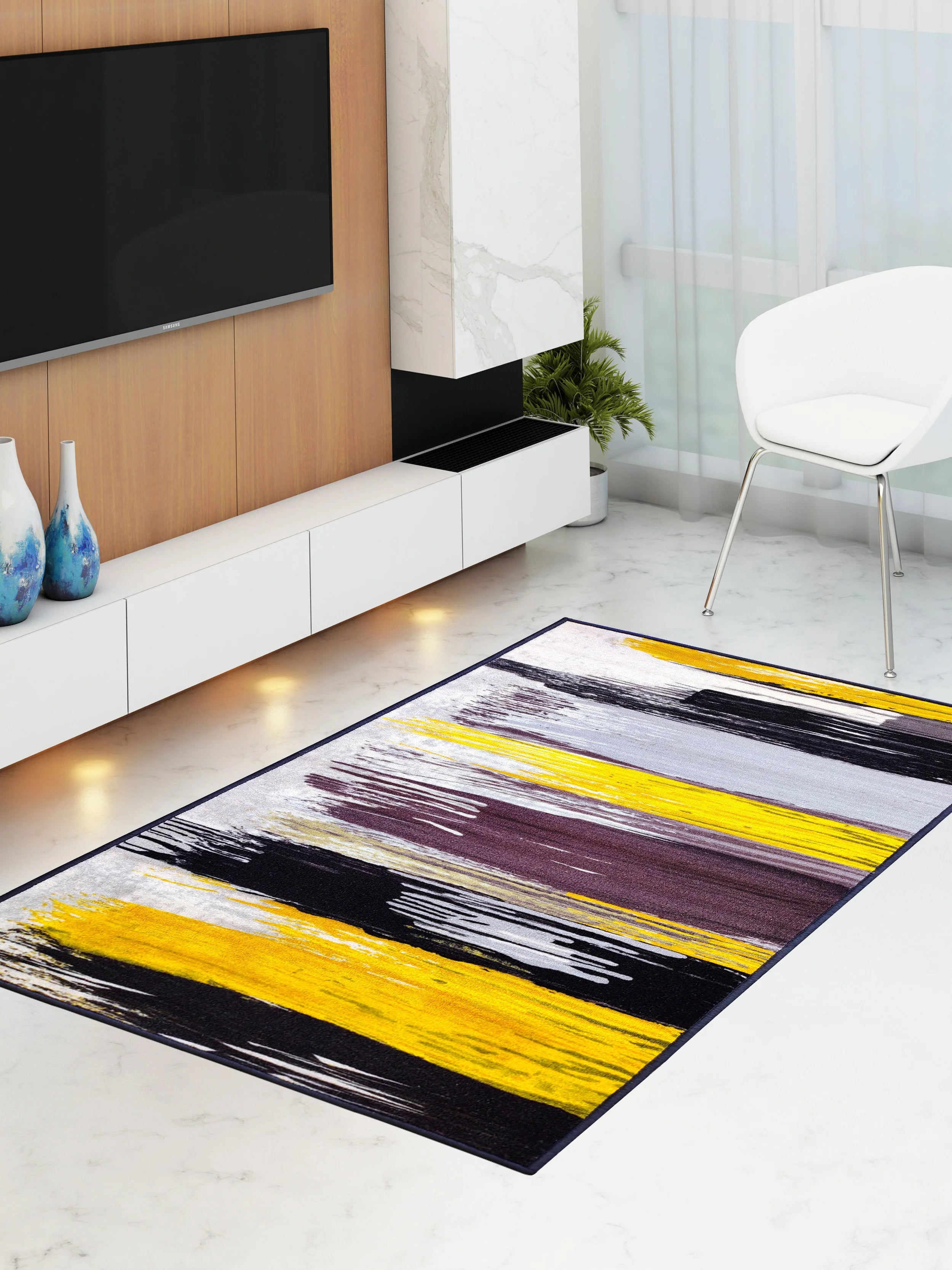 Athom Living Canvas Yellow Premium Anti Slip Printed Carpet - Athom Living