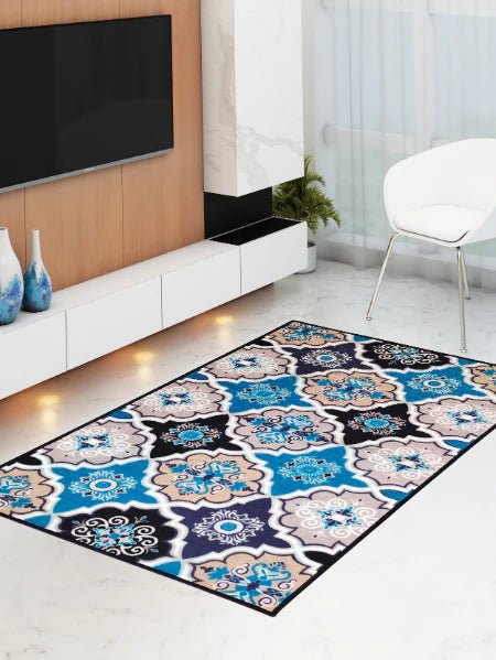 Athom Living Contemporaray Blue Premium Anti Slip Printed Carpet - Athom Living