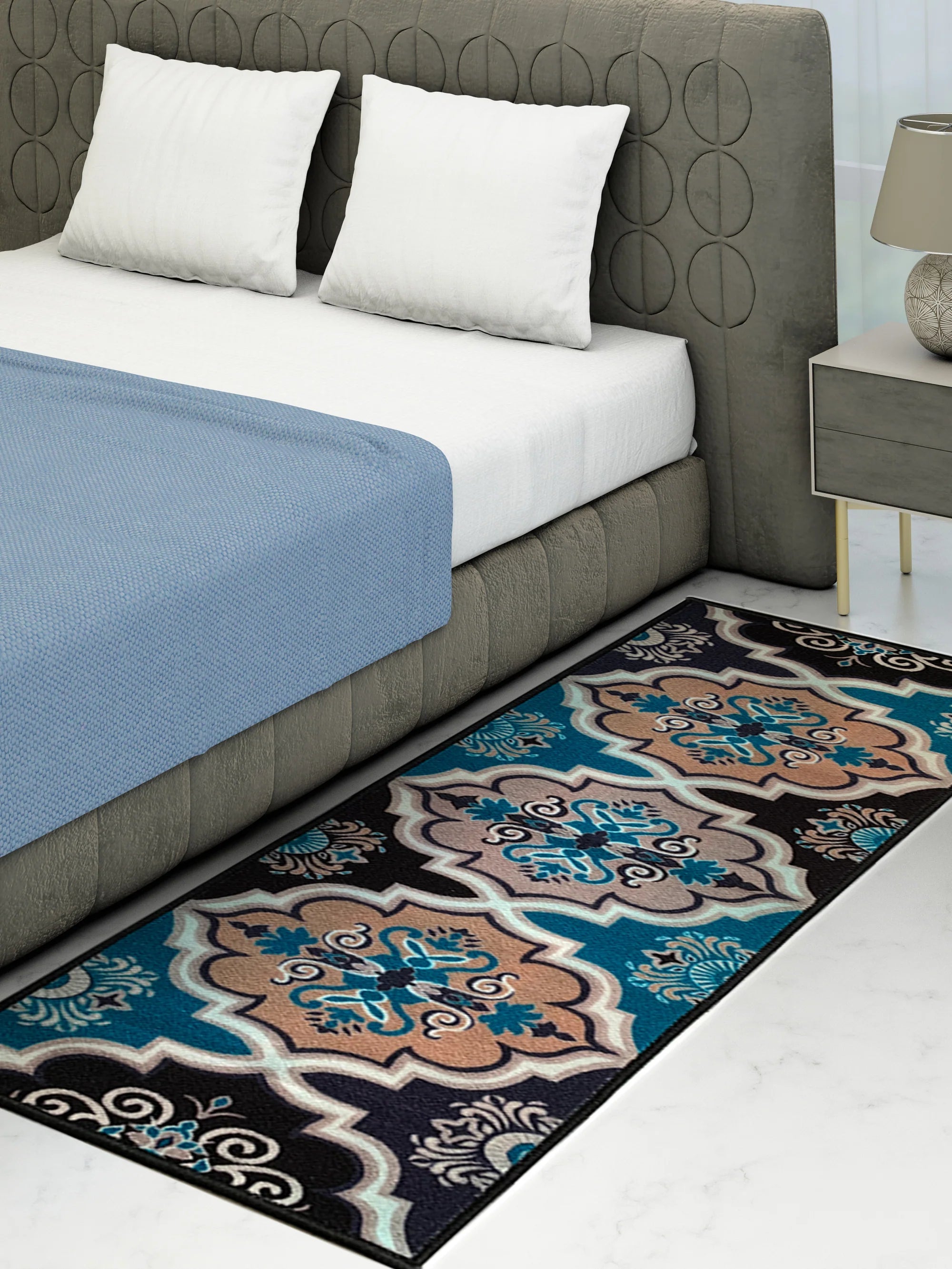 Athom Living Contemporaray Blue Premium Anti Slip Printed Runner Carpet - Athom Living