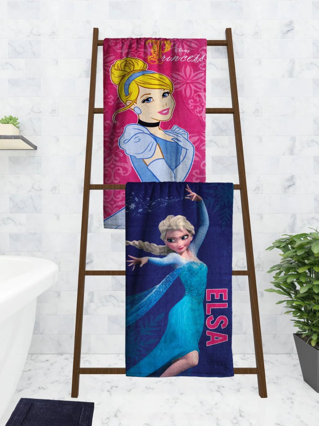Athom Living Disney Adventure Begins With Friends Princess Kids Cotton Bath Towel 60x120 Cms (Pack Of 2) - Athom Living