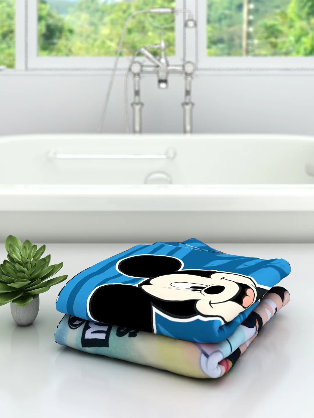 Athom Living Disney Mickey Mouse Surf & Blue Mickey Mouse Kids Cotton Bath Towel 60x120 Cms (Pack Of 2) - Athom Living