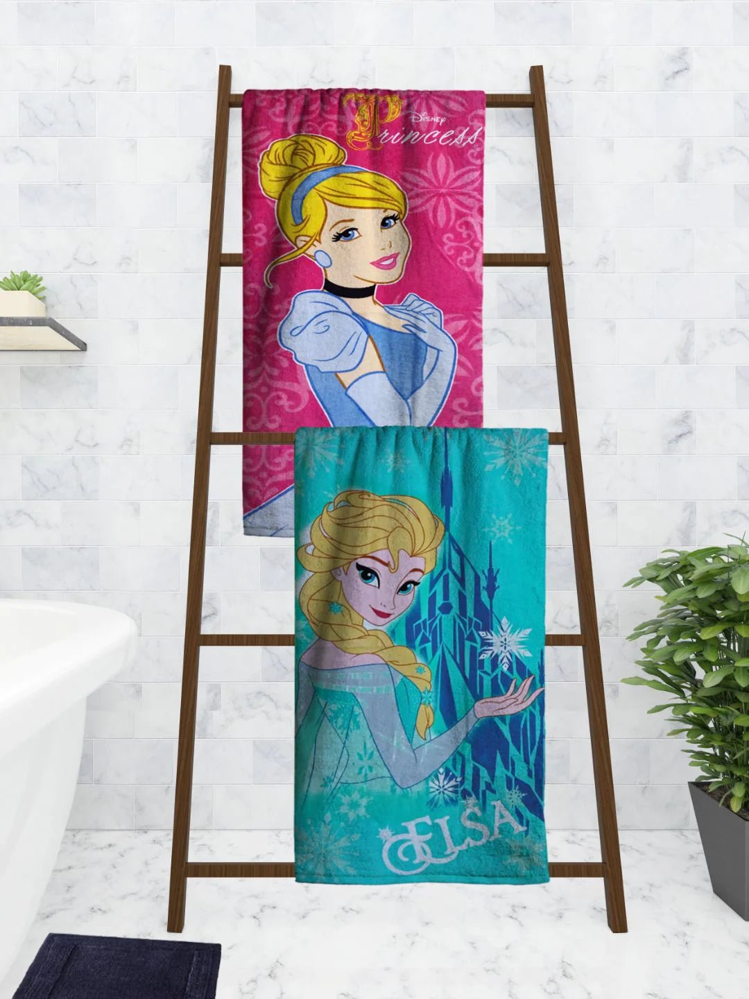 Athom Living Disney Princess & Frozen Elsa Kids Cotton Bath Towel 60x120 Cms (Pack Of 2) - Athom Living