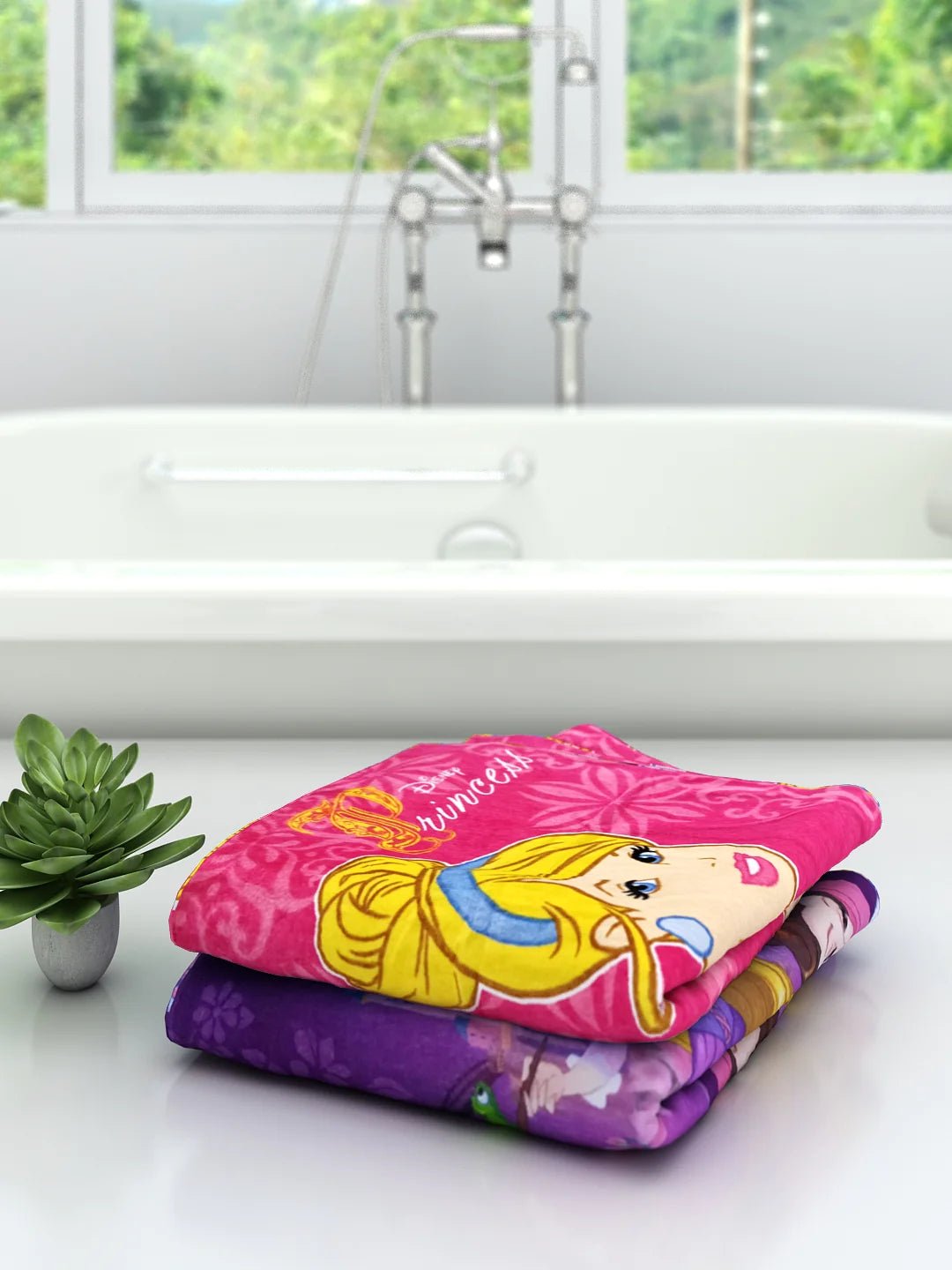 Athom Living Disney Princess Kids Cotton Bath Towel 60x120 Cms (Pack Of 2) - Athom Living