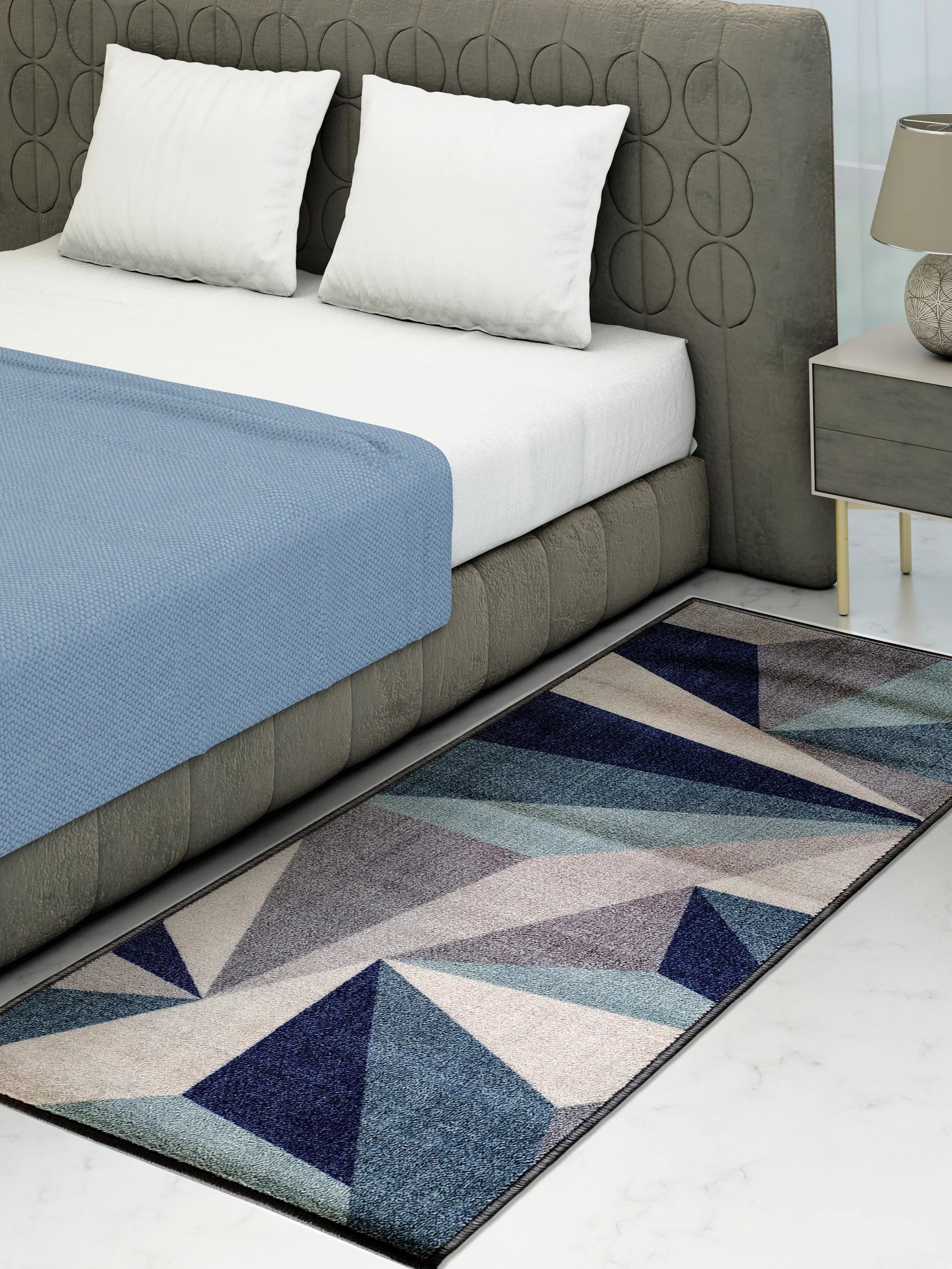 Athom Living Distressed Blue Premium Anti Slip Printed Runner Carpet - Athom Living