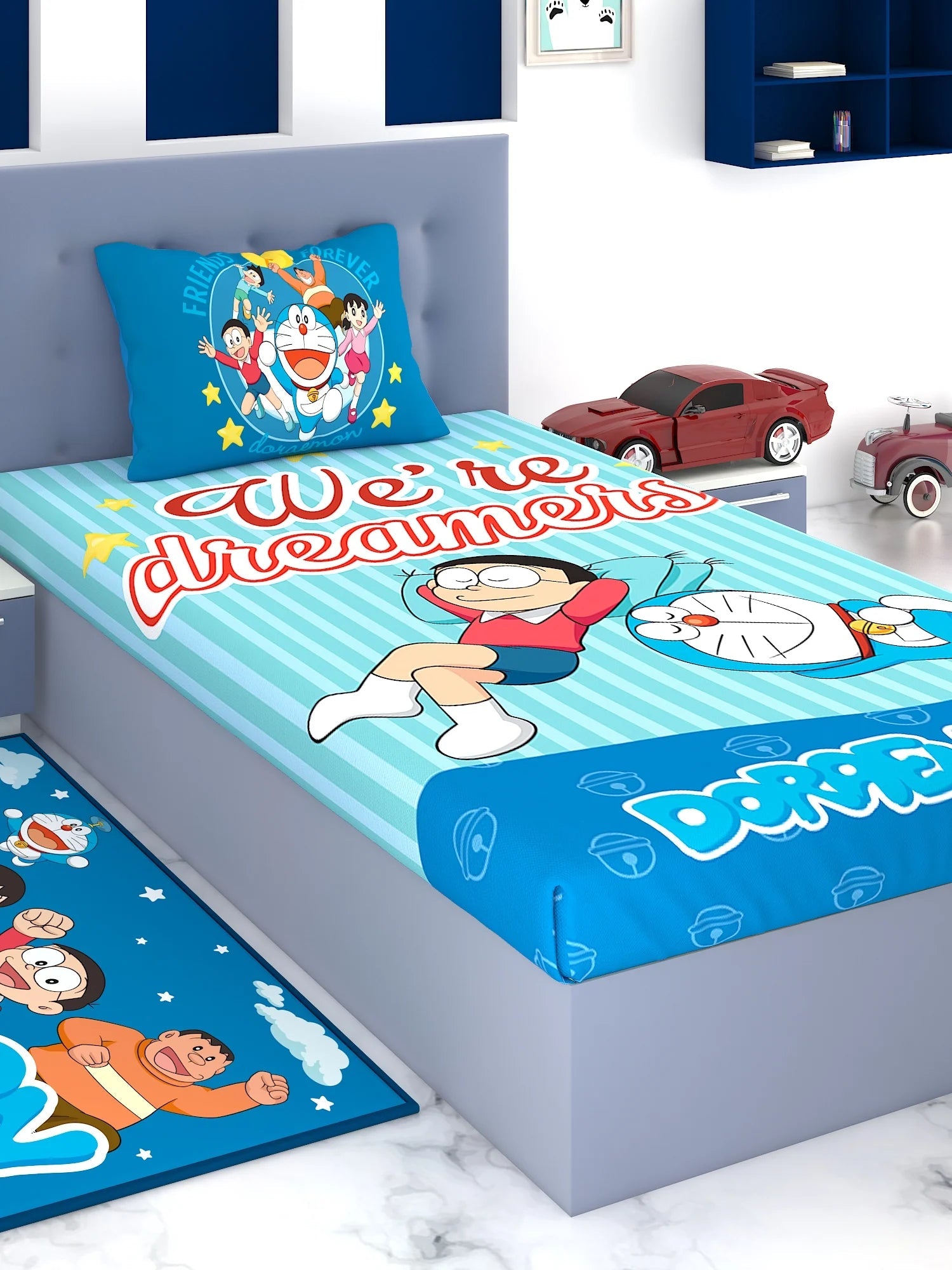 Athom Living Doremon We 'Re Dreamers Cotton Single Kids Bedsheet 180 TC 147x223 Cm - Athom Living