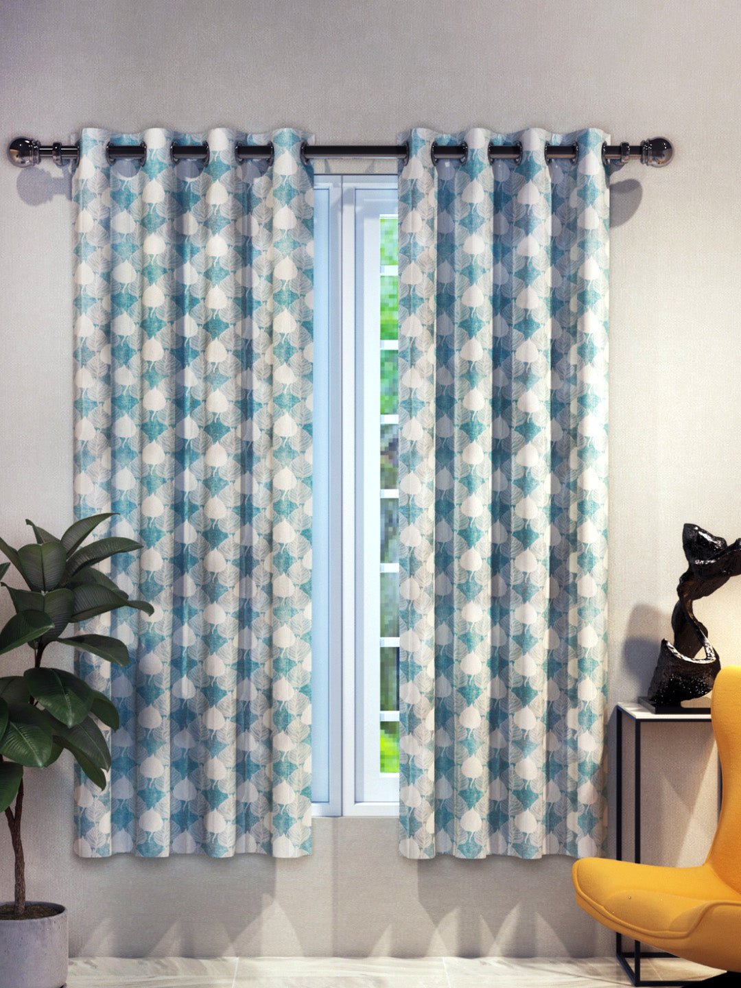 "Athom Living Dream Collection Blue Maple Leaf Patten Colorful Window Curtain 1.15m x 1.52m - Set of 2, Enhance Your Space with Vibrant Coverings, Perfect for Home Decor and Privacy" - Athom Living