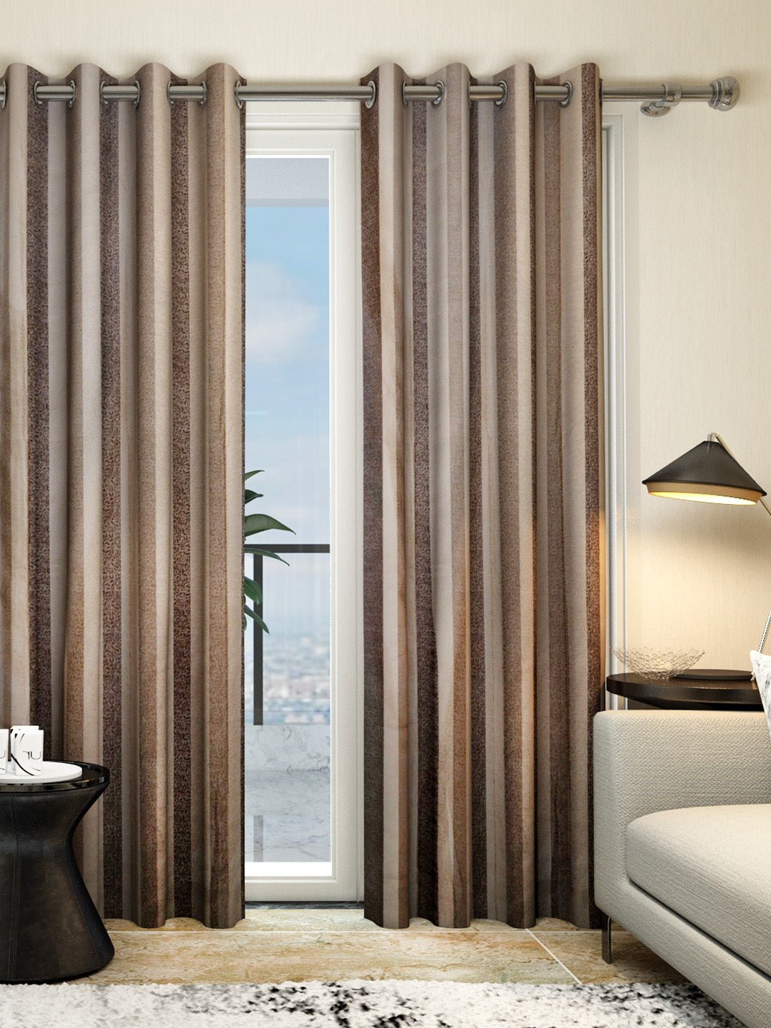 "Athom Living Dream Collection Brown Stripe Pattern Colorful Door Drapes 1.15m x 2.14m -Set of 2, Enhance Your Space with Vibrant Coverings, Perfect for Home Decor and Privacy" - Athom Living